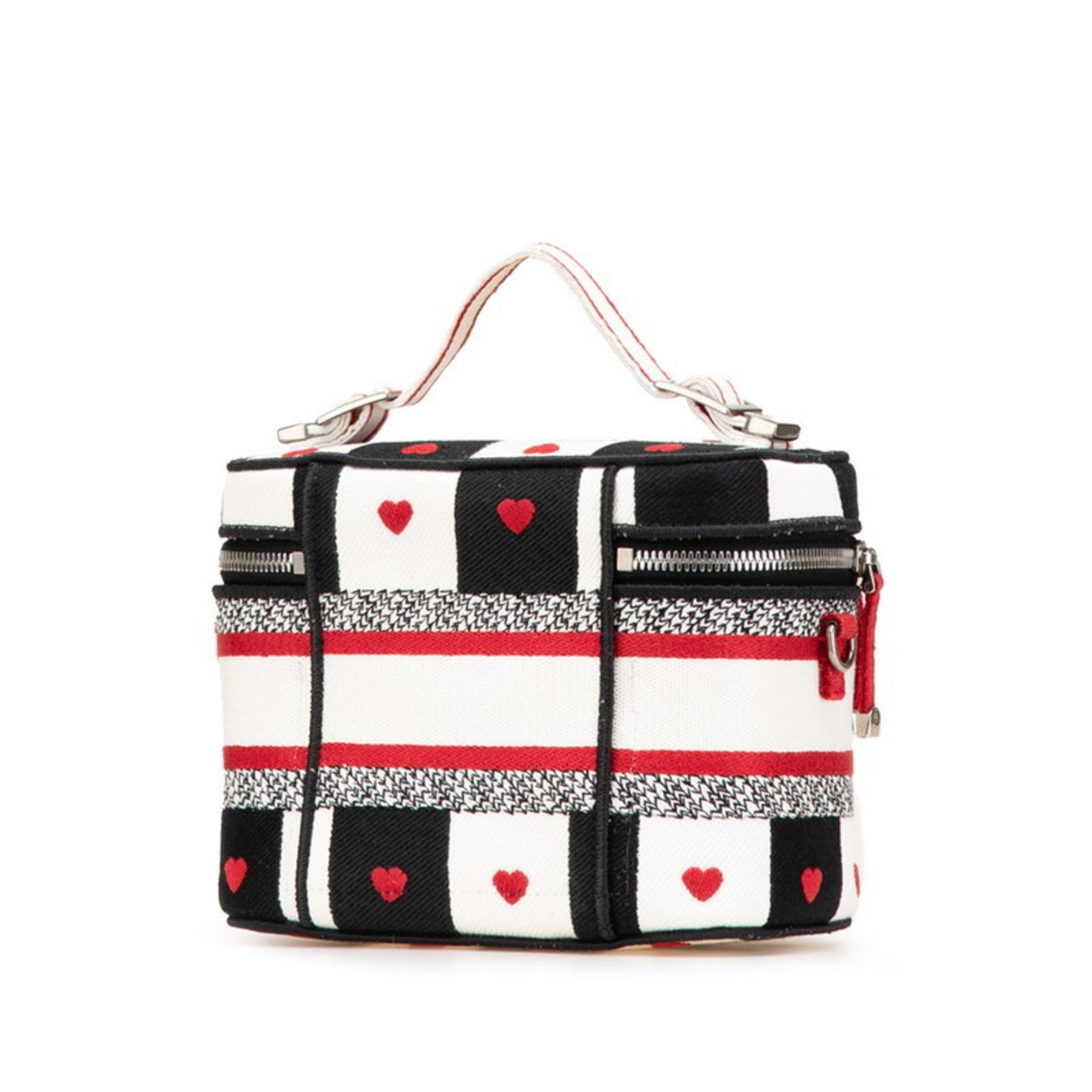 Christian Dior Black Red Color White Canvas Handbag Vanity Bag ()