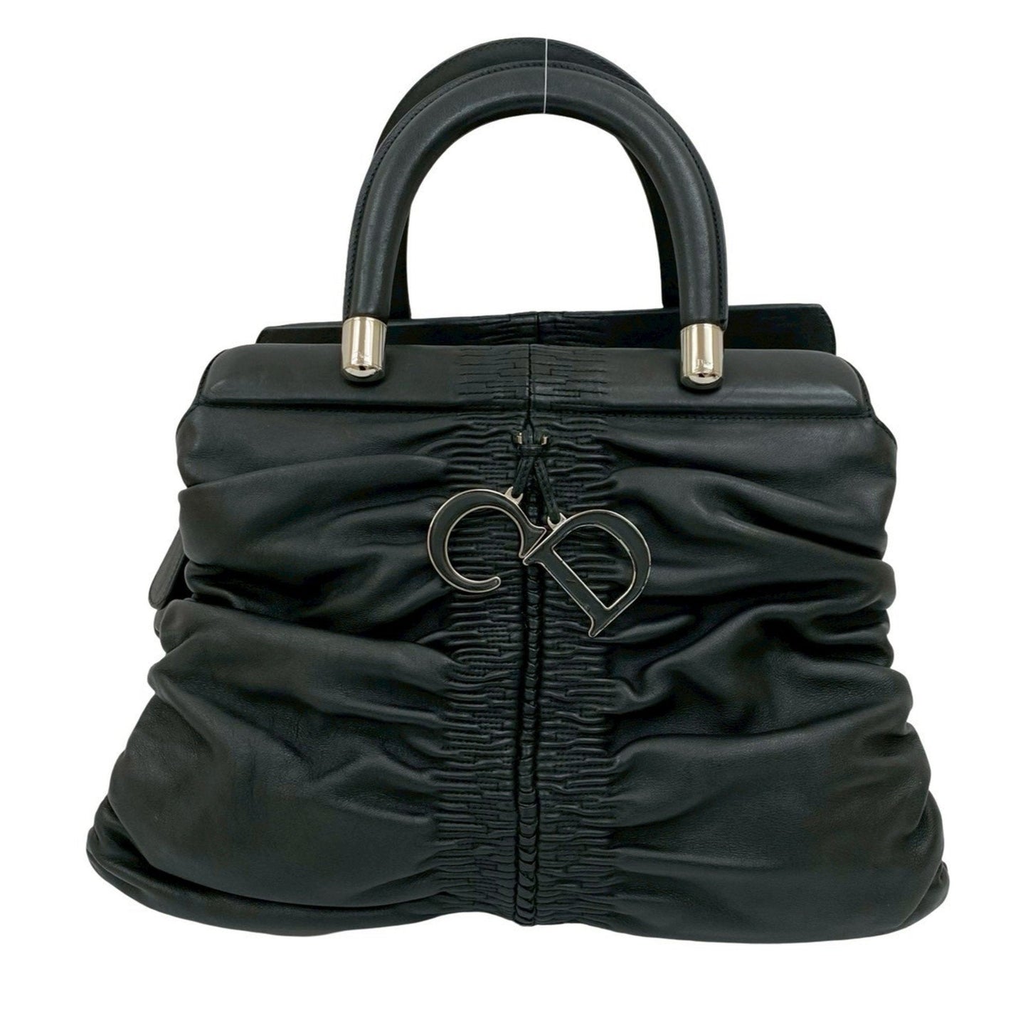 Christian Dior Black Leather Handbag Tote Bag ()