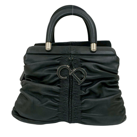 Christian Dior Black Leather Handbag Tote Bag ()