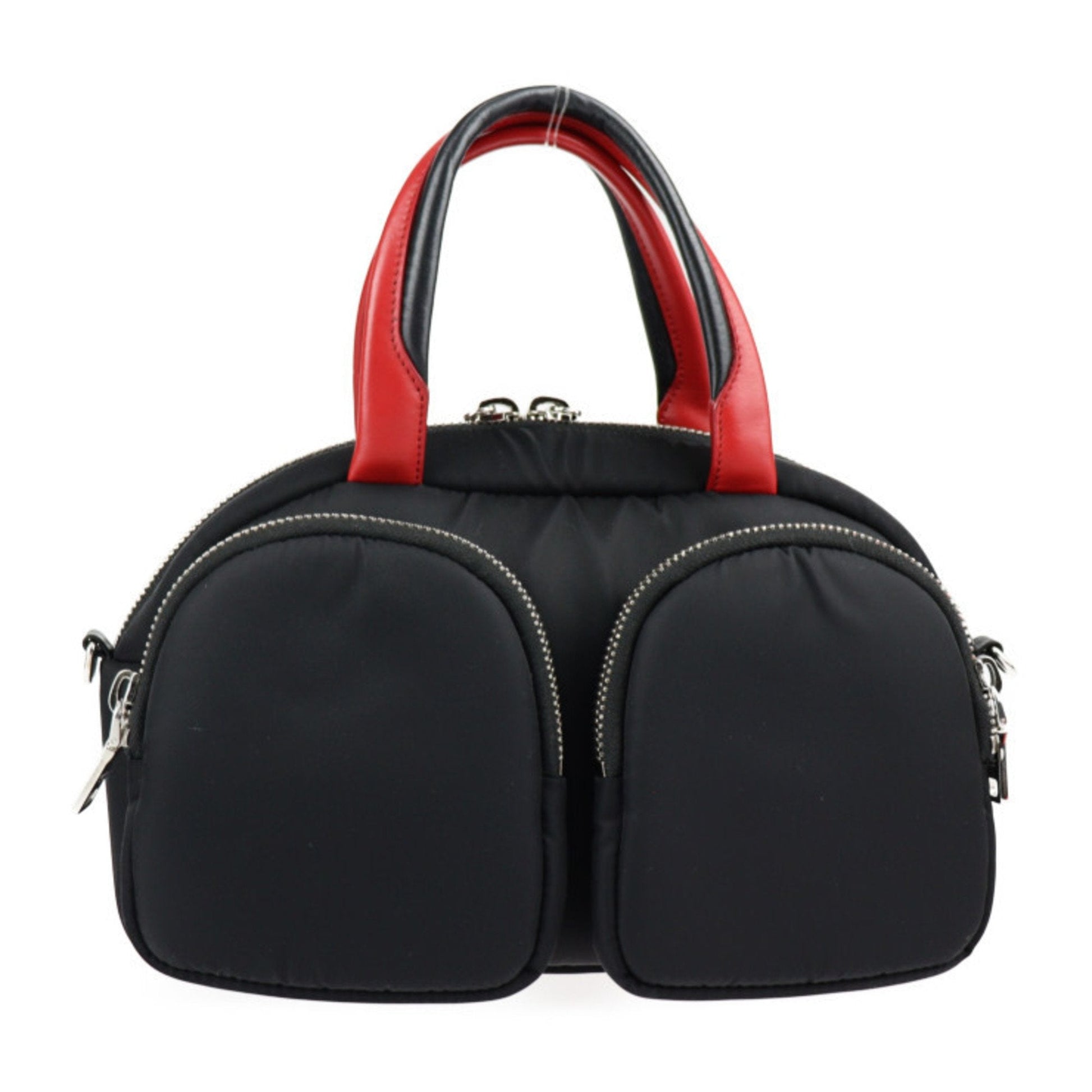 Prada TESSUTO POCKET handBag nylon leather black red silver hardware 2WAY shoulder Bag mini Boston bomber