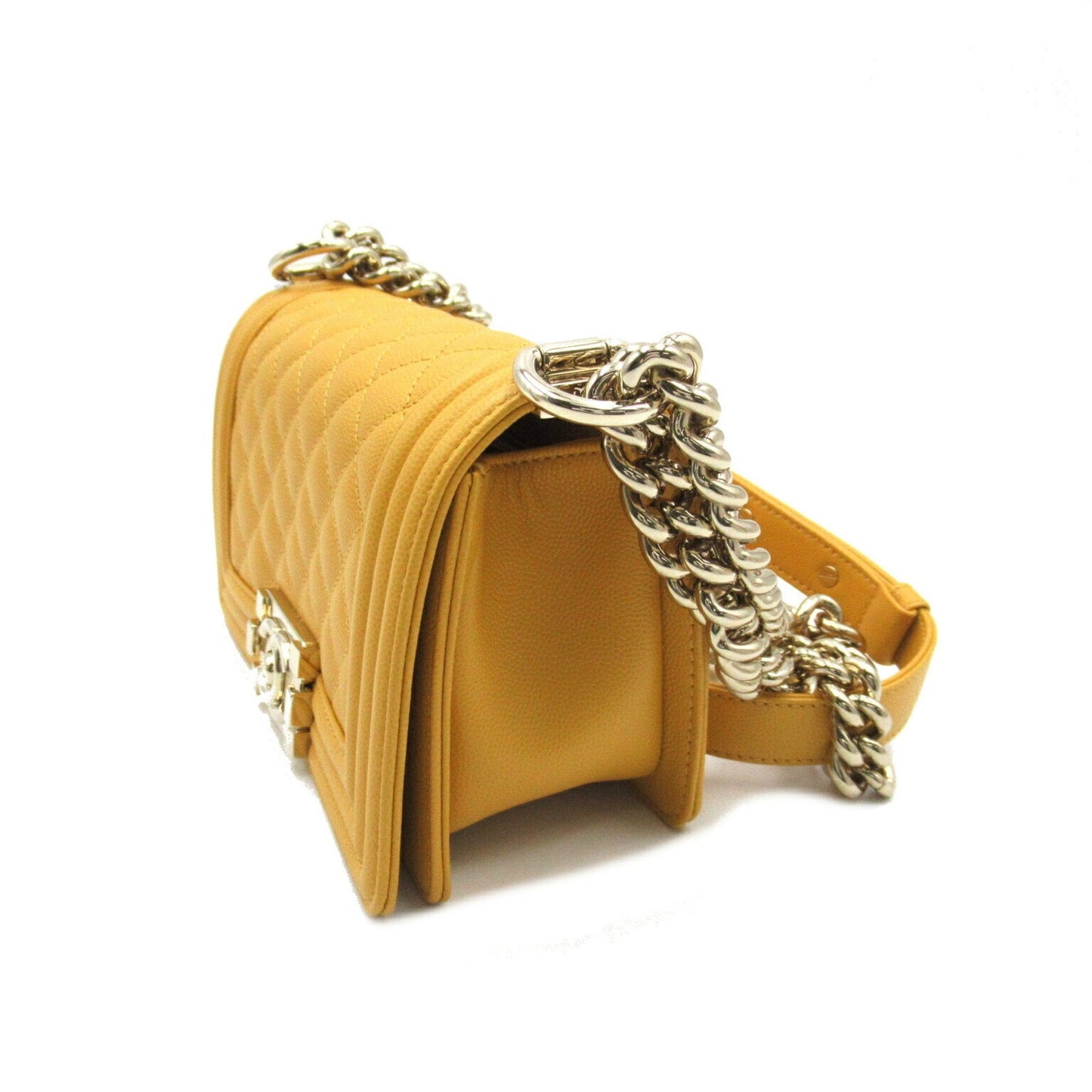 CHANEL Boy Chanel Chain Shoulder Bag, Caviar Skin (Grained Calf), Women's, Yellow, A67085