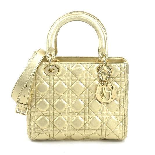 Christian Dior Gold Leather Handbag Shoulder Bag ()