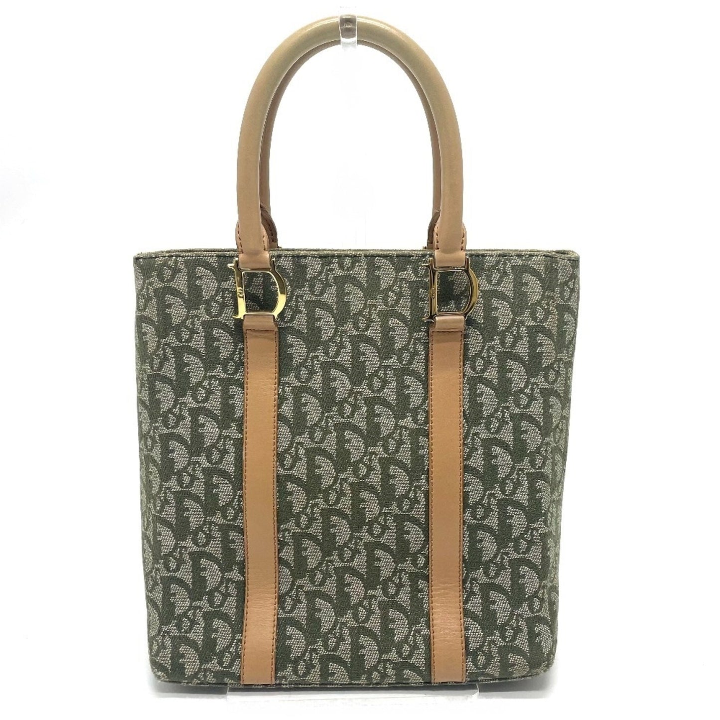 Christian Dior Green Canvas Leather Handbag Tote Bag ()