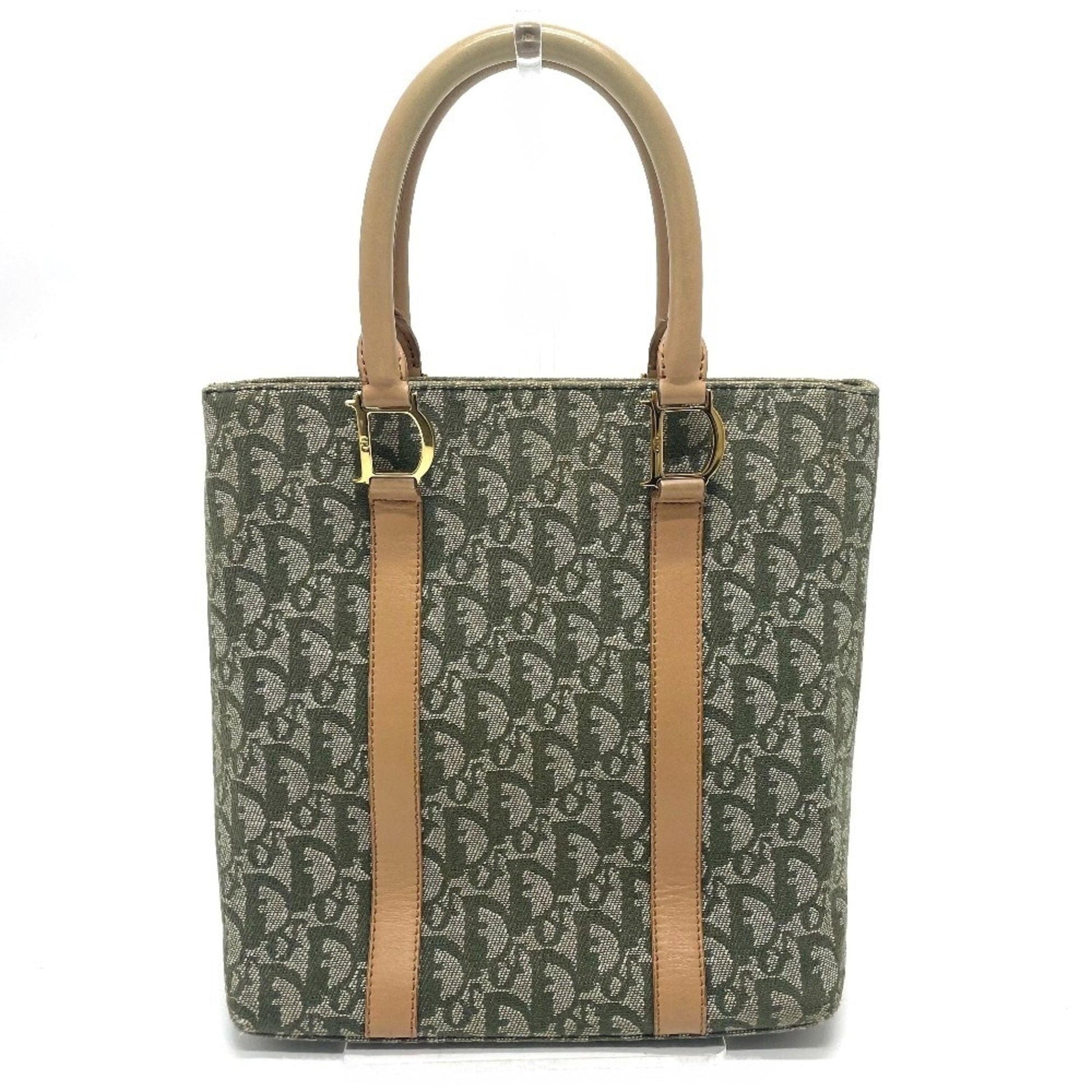 Christian Dior Green Canvas Leather Handbag Tote Bag ()