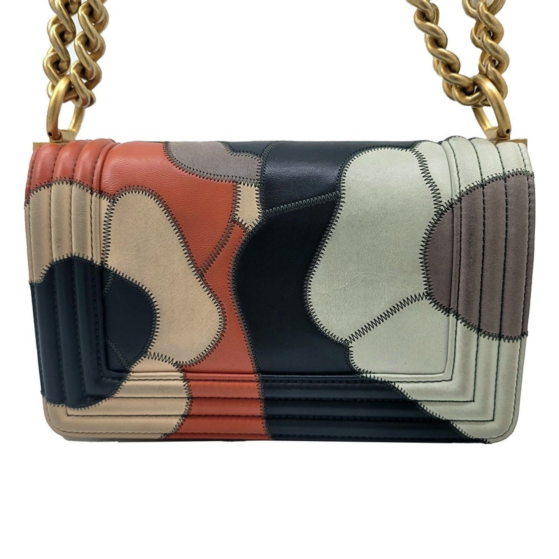 CHANEL boy shoulder bag 2WAY camellia navy multicolor G metal fittings No. 24 compact women's men's