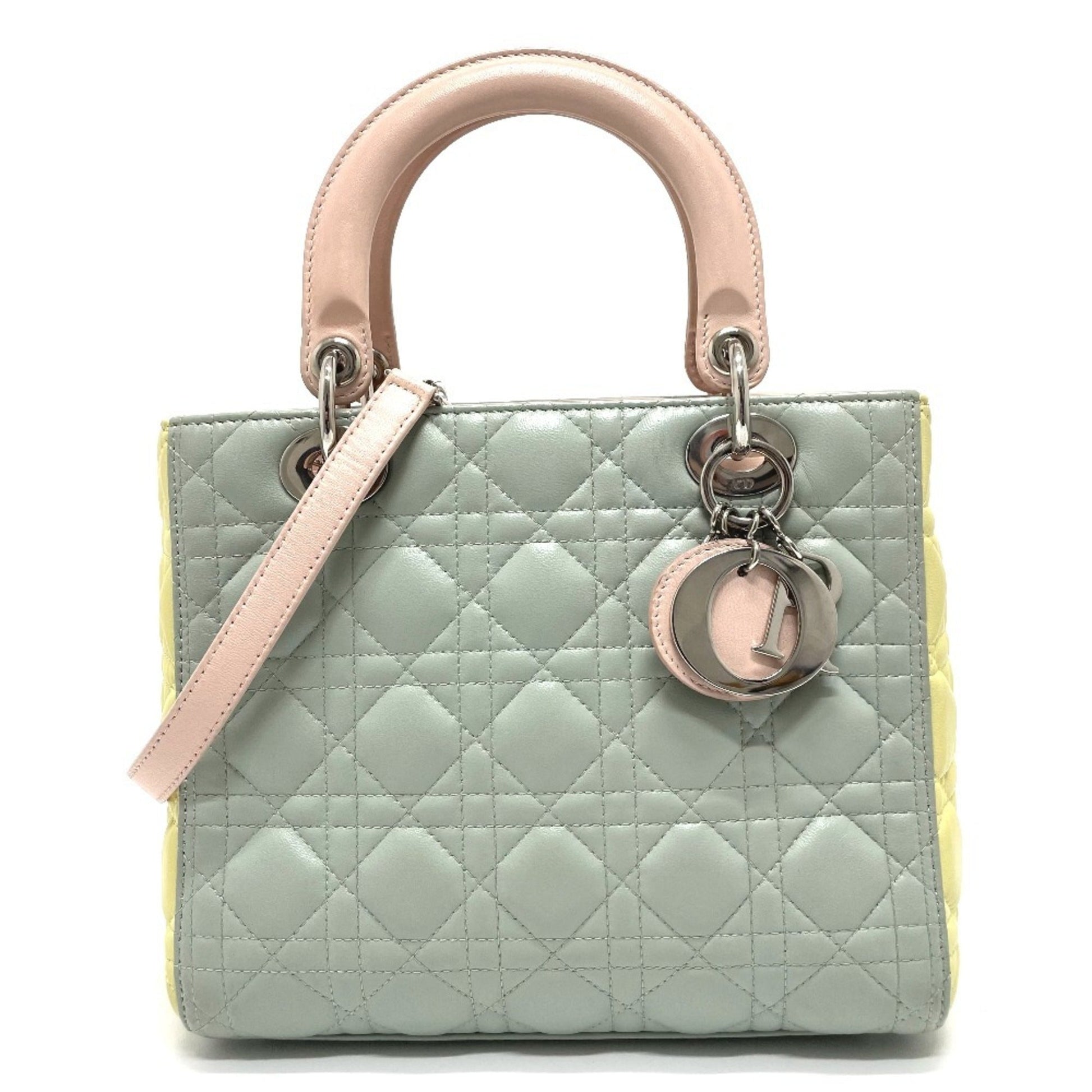 Christian Dior Blue Pink Yellow Leather Handbag Shoulder Bag ()
