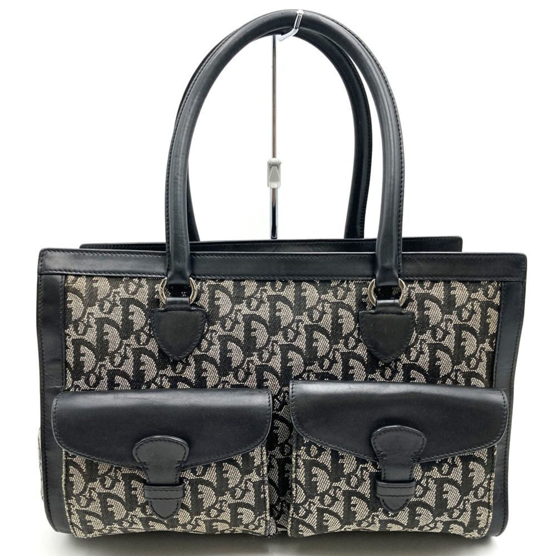 Christian Dior Black Canvas Leather Handbag Tote Bag ()