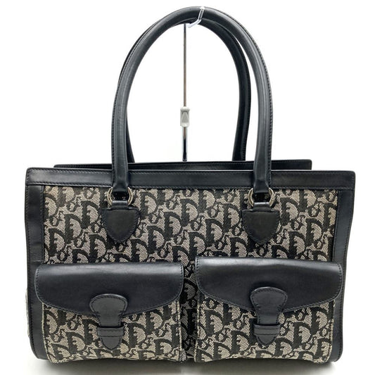 Christian Dior Black Canvas Leather Handbag Tote Bag ()
