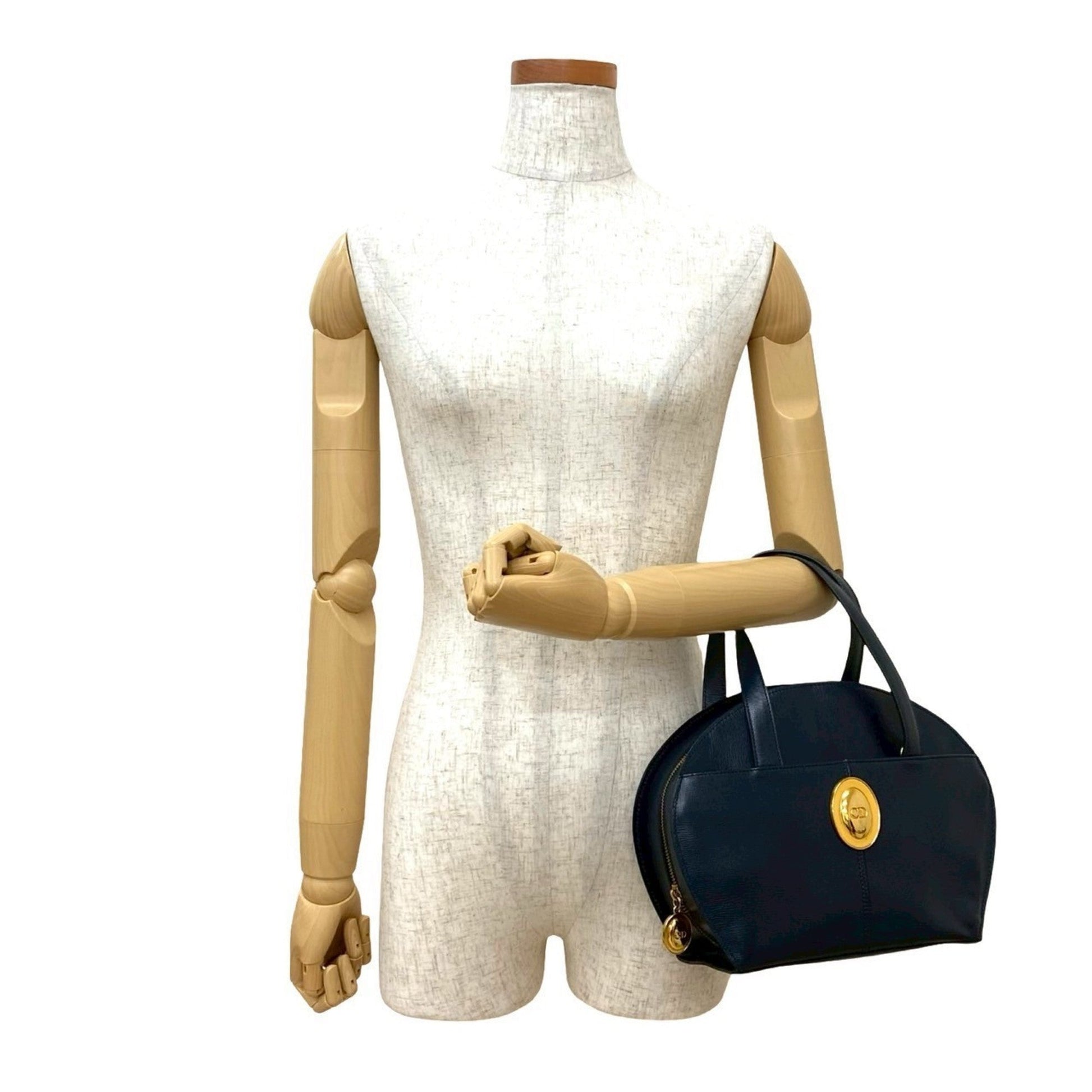 Christian Dior Navy Leather Boston Bag Handbag Tote Bag ()