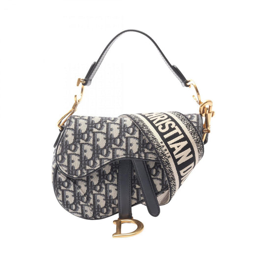 Christian Dior Beige Black Blue Canvas Leather Handbag ()