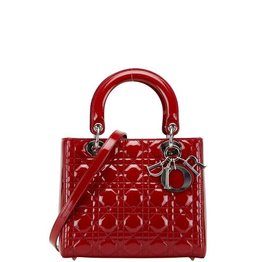 Christian Dior Lady Dior Red Color Patent Leather Handbag Shoulder Bag ()