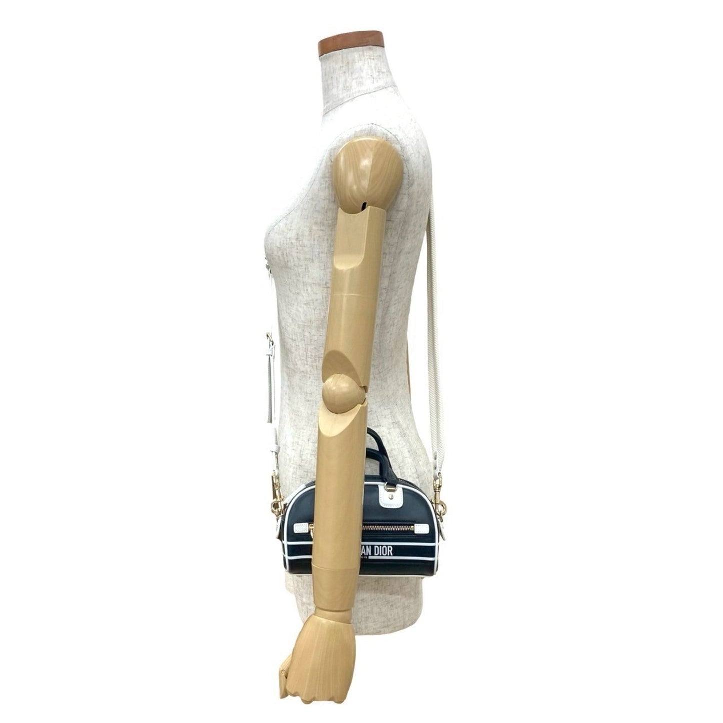Christian Dior Navy White Leather Handbag Shoulder Bag ()