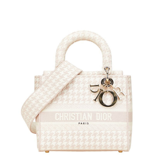 Christian Dior Lady Dior Pink White Canvas Handbag Shoulder Bag ()