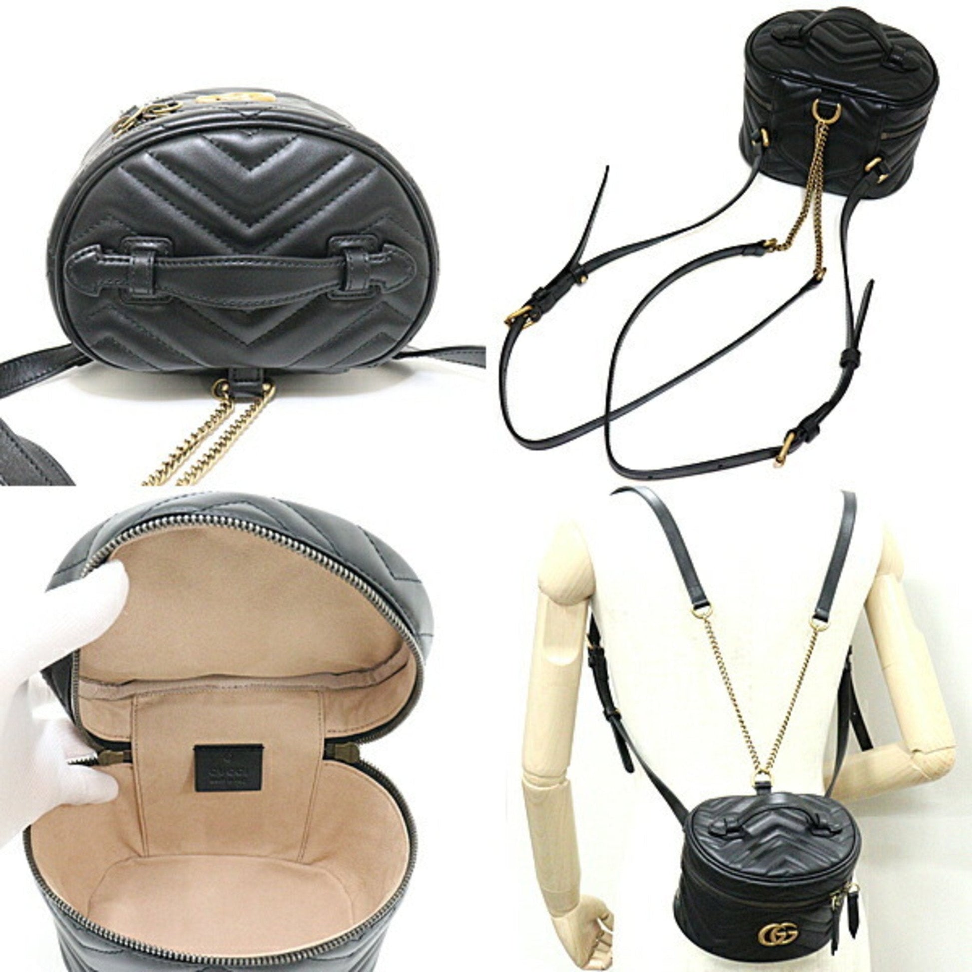 Gucci GG Marmont Black Leather Quilted Backpack
