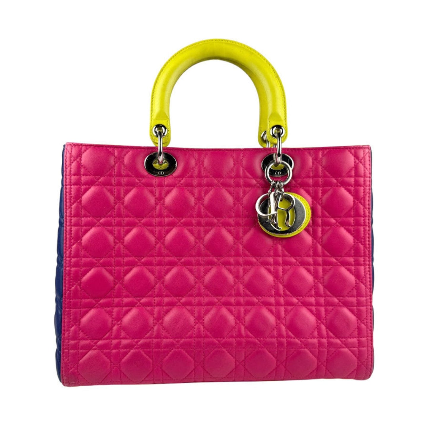 Christian Dior Blue Pink Yellow Leather Handbag Shoulder Bag ()
