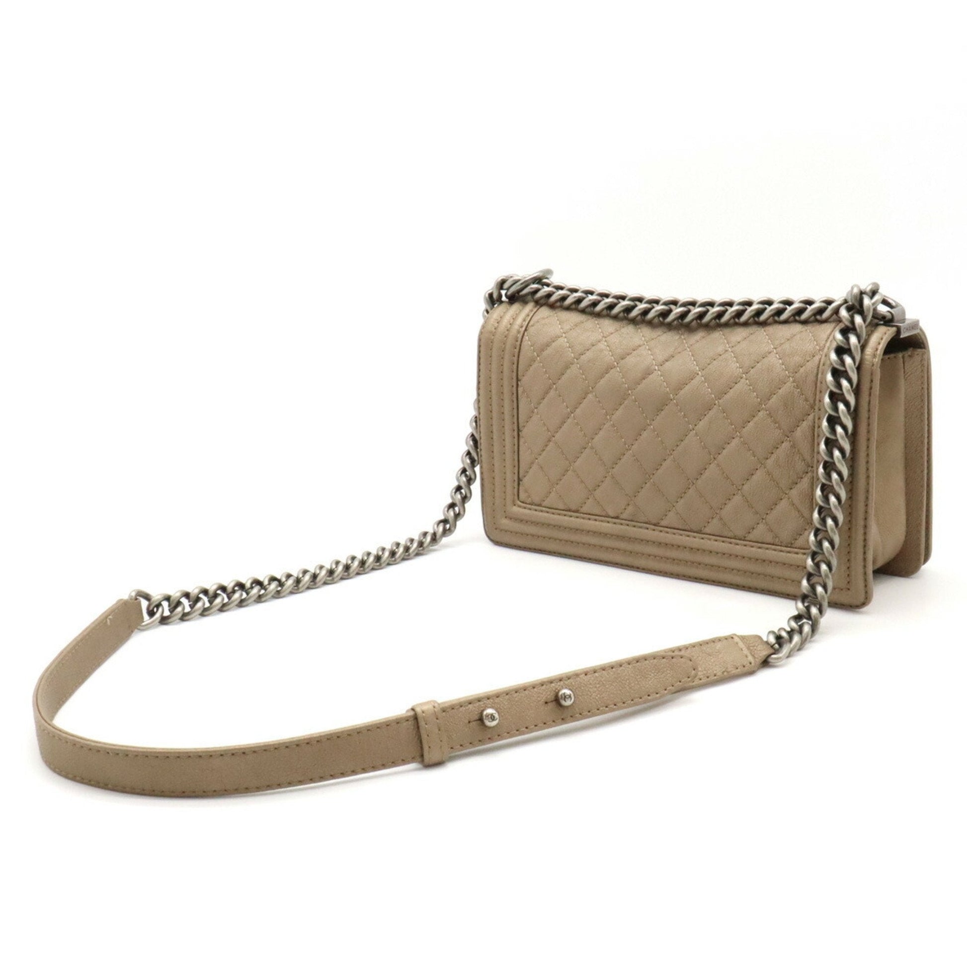 CHANEL Boy Chanel Matelasse Coco Mark Chain Shoulder Bag Leather Bronze Gold A67086