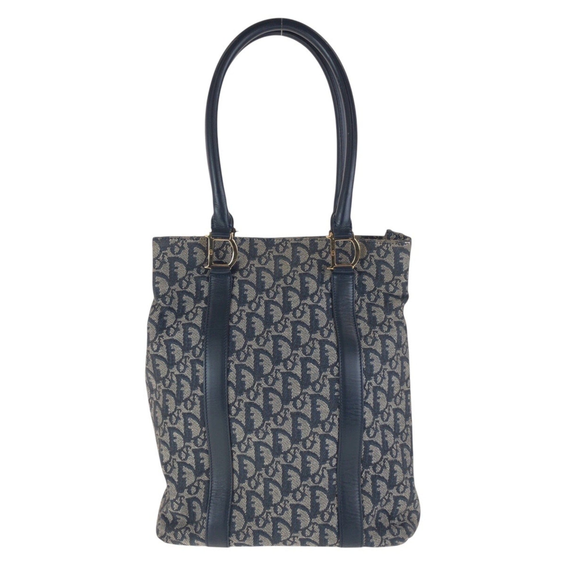 Christian Dior Navy Canvas Leather Shoulder Bag Tote Bag ()