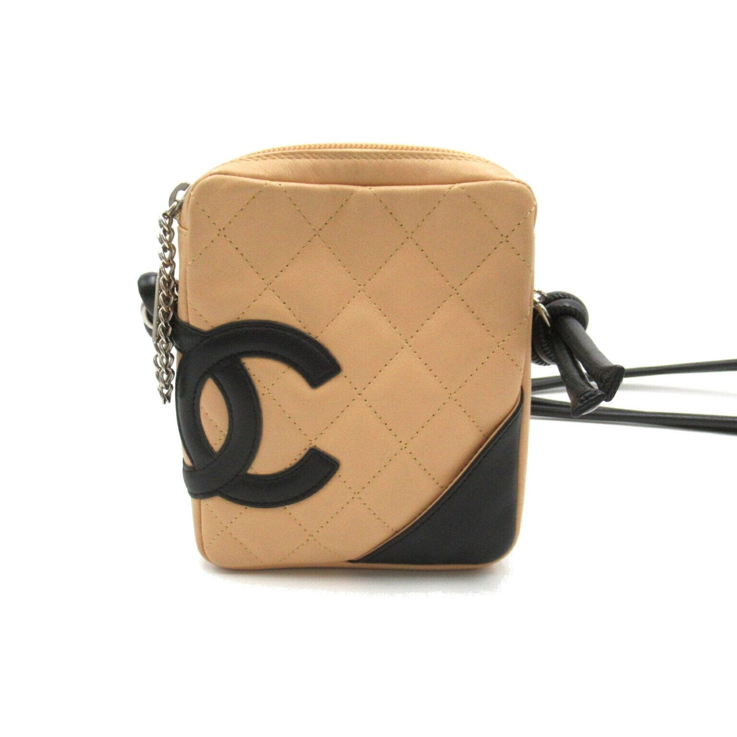 CHANEL Cambon Line Pochette Shoulder Bag Leather Women's Beige Black