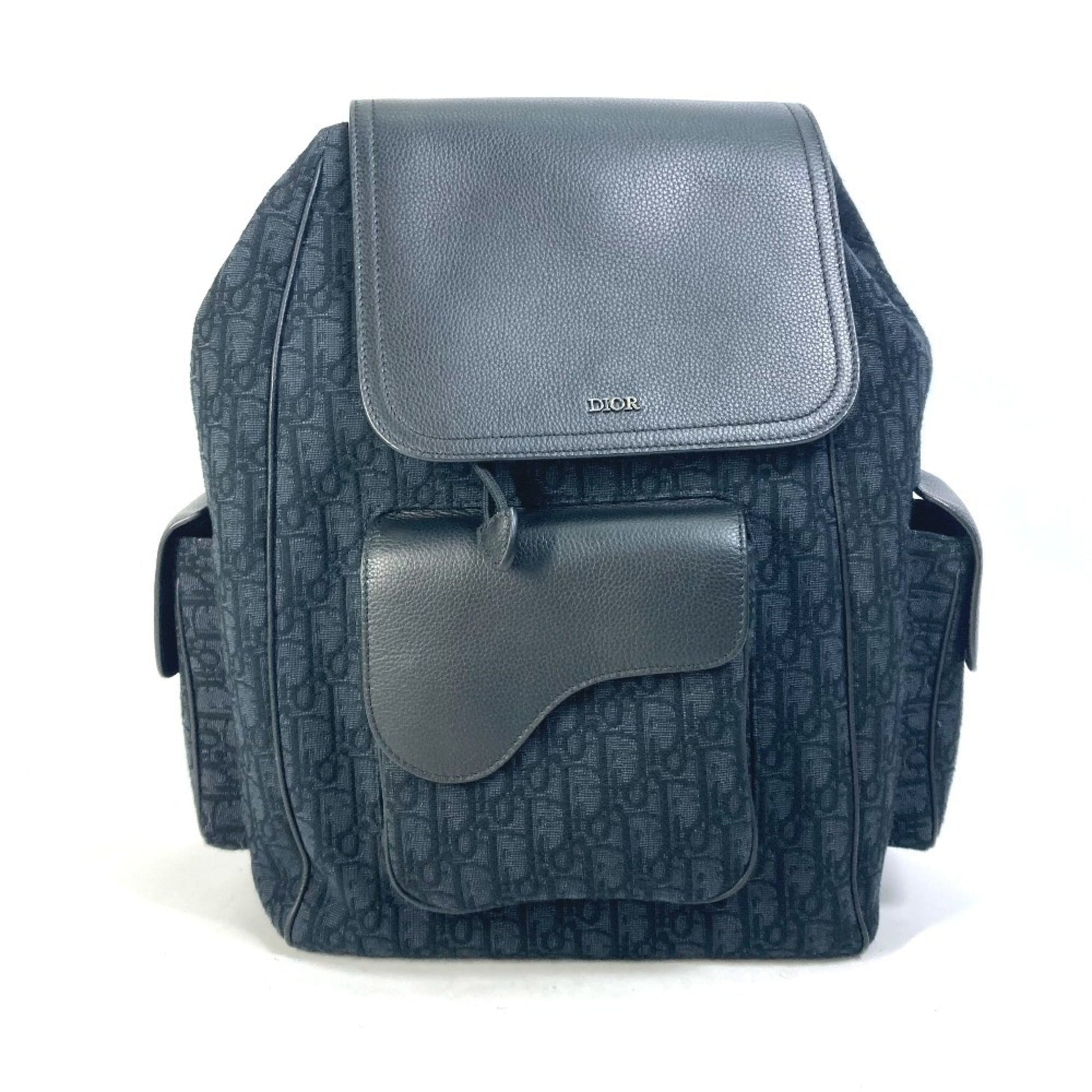 Christian Dior Black Navy Canvas Leather Backpack ()