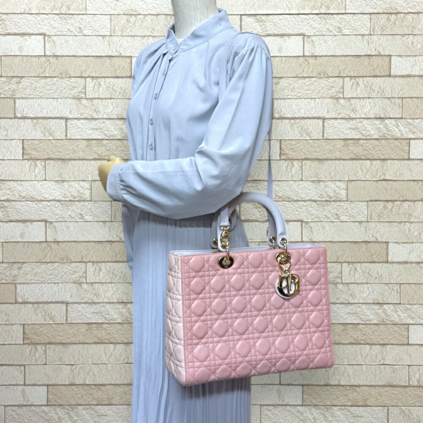 Christian Dior Gray Pink Leather Shoulder Bag ()