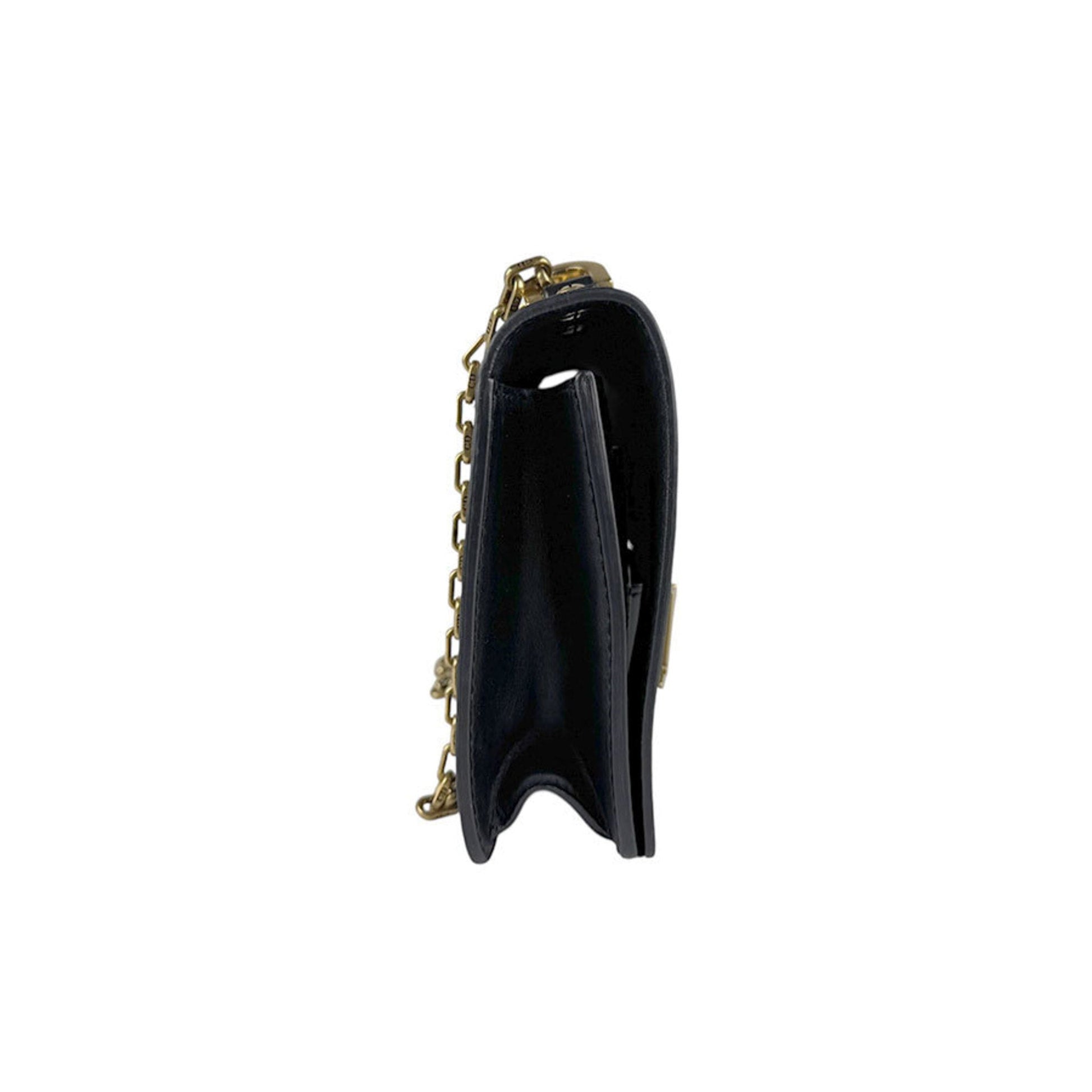Christian Dior Black Gold Leather Metal Shoulder Bag ()