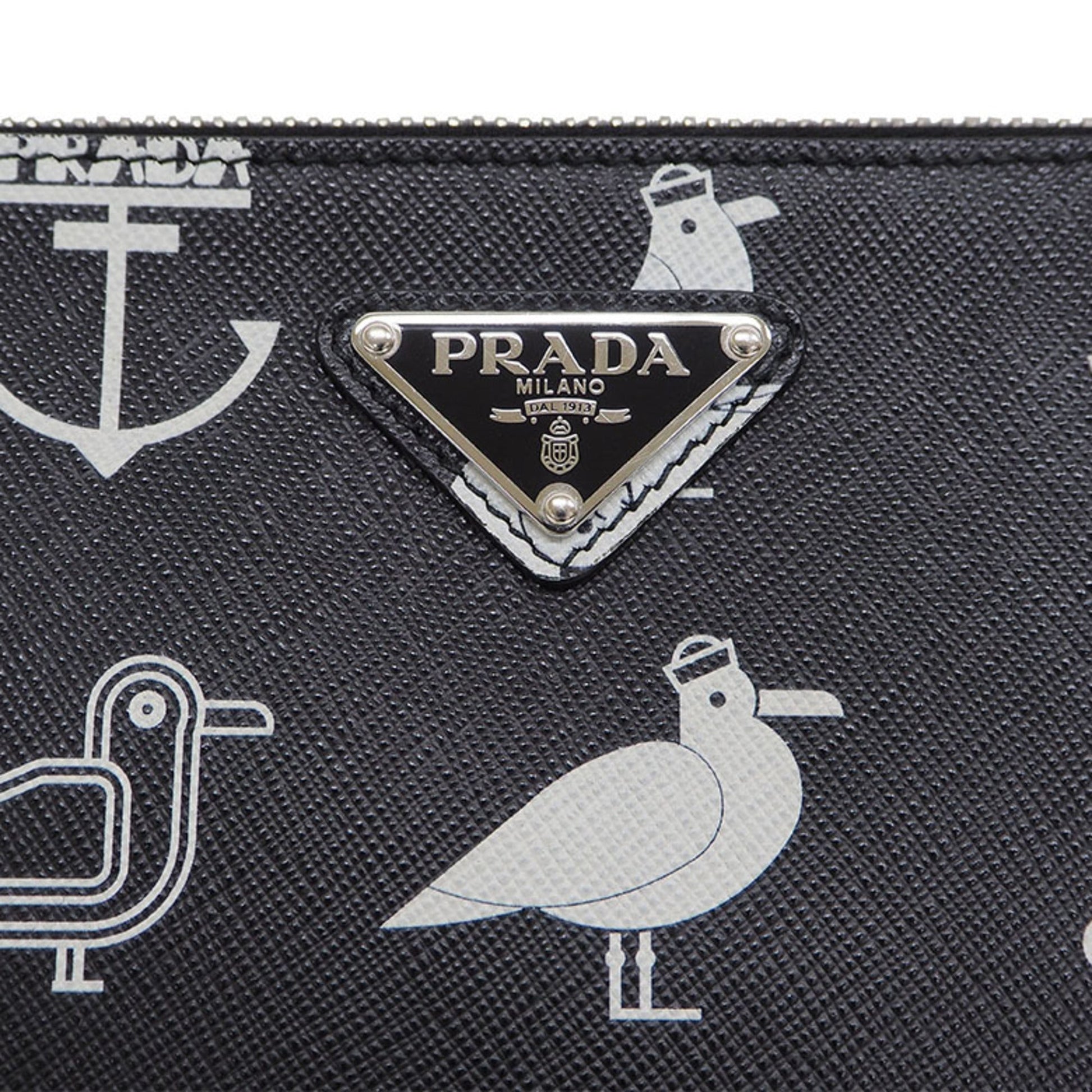 Prada Saffiano Leather Document Holder Black x White Clutch Bag Pouch