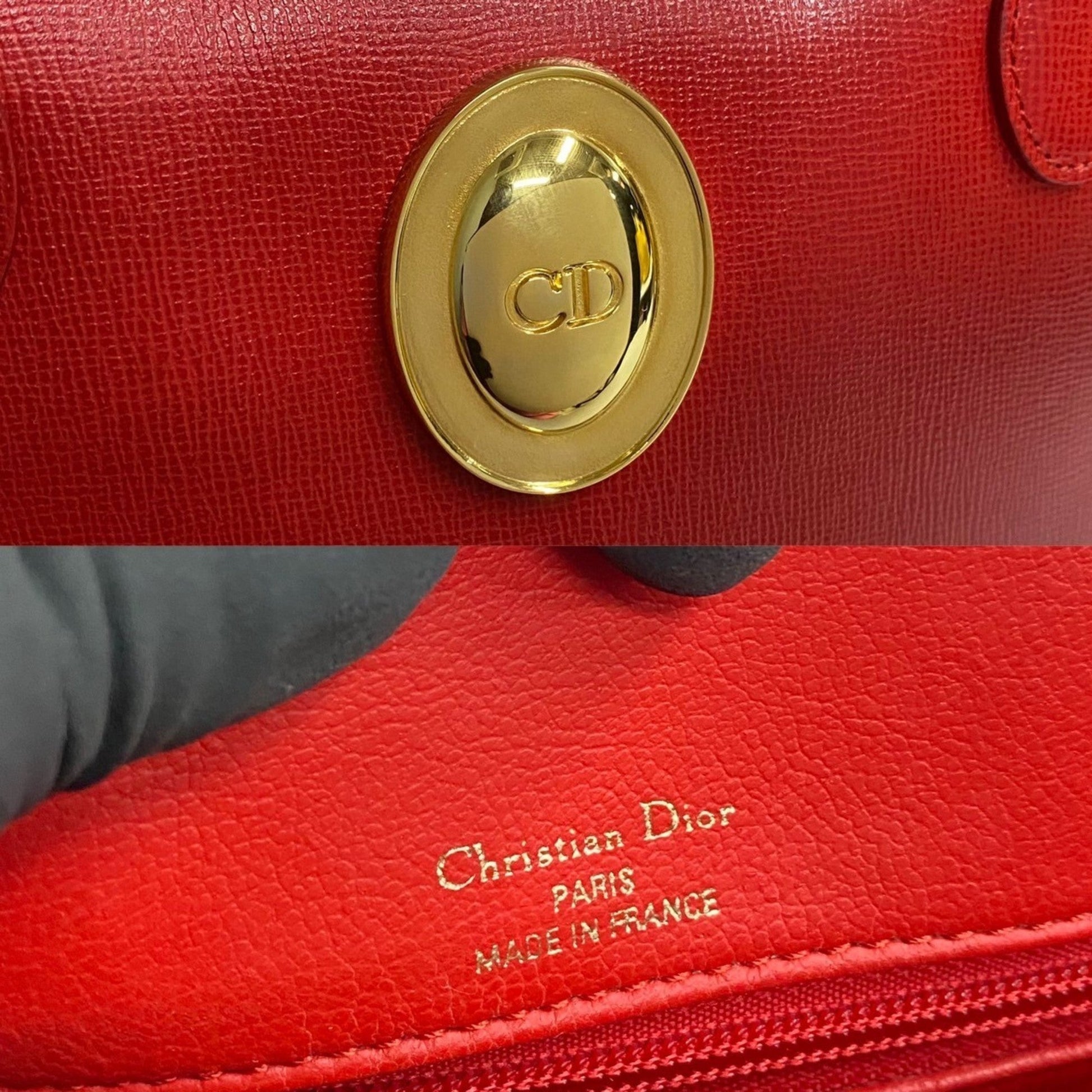 Christian Dior Red Color Leather Shoulder Bag Tote Bag ()