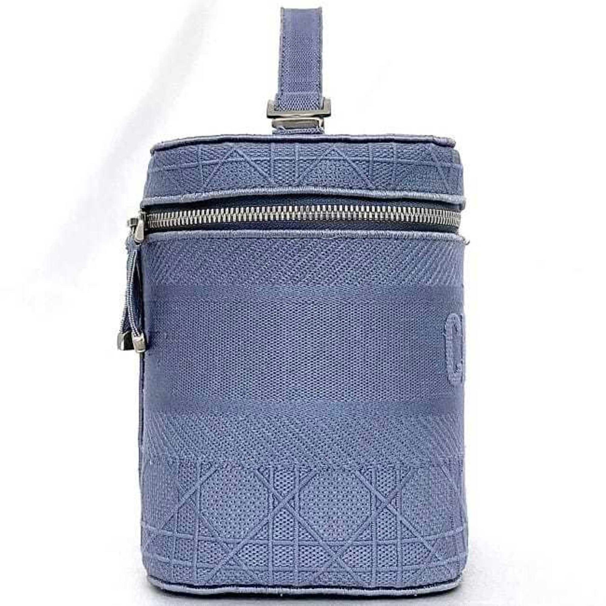 Christian Dior Light Blue Canvas Handbag Vanity Bag ()