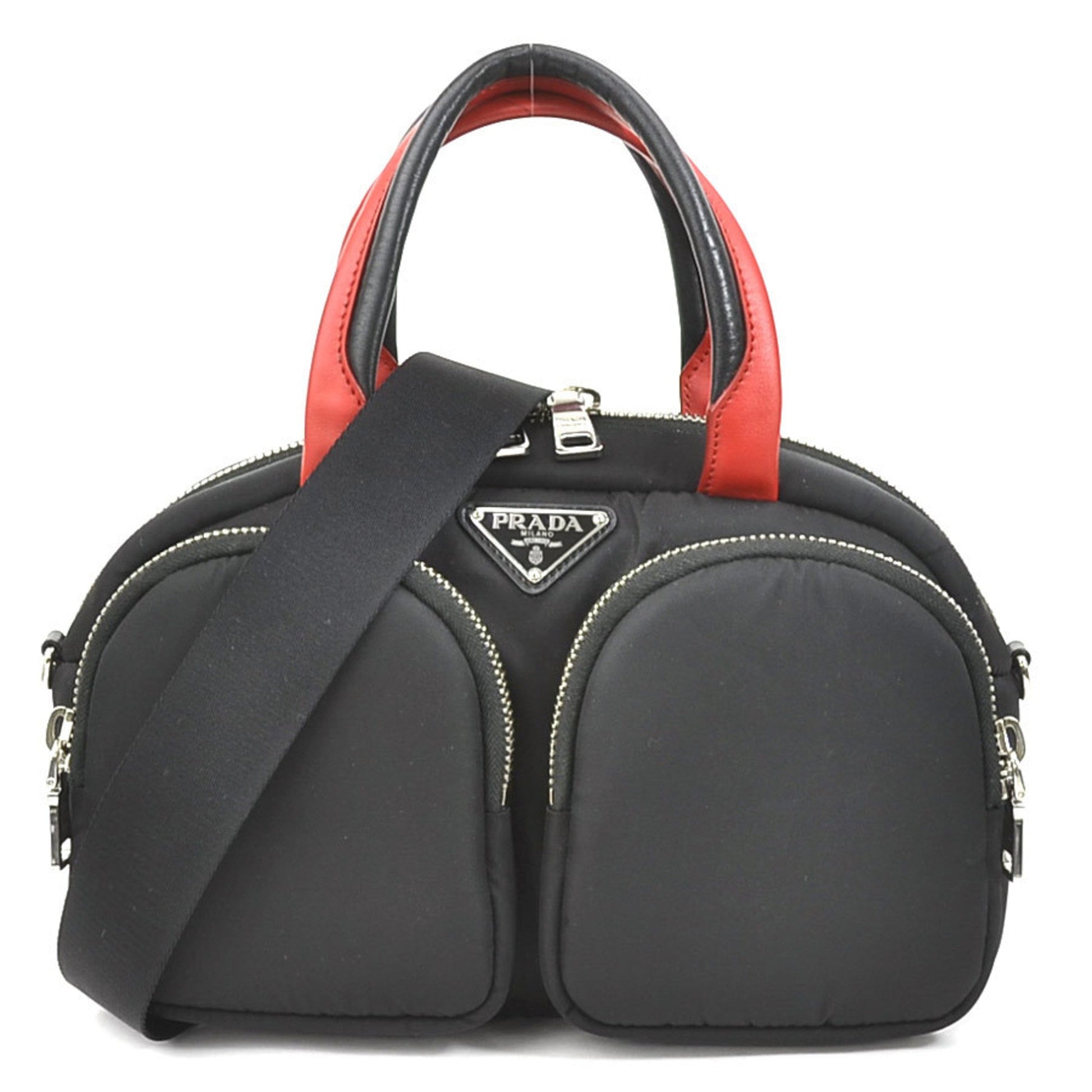 Prada handBag diagonal shoulder Bag nylon black x red unisex
