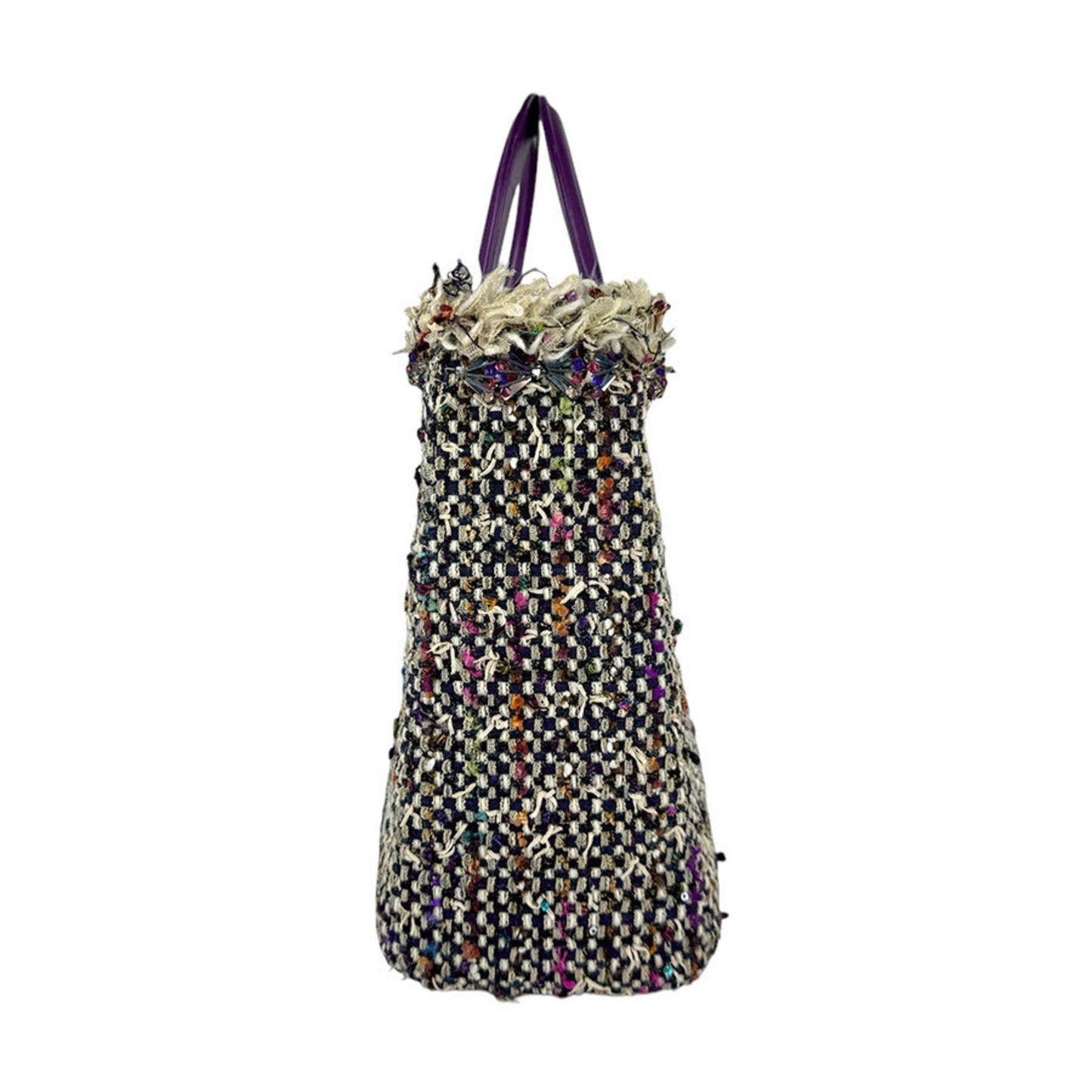 Christian Dior Multi-Color Purple Tweed Leather Handbag Shoulder Bag ()