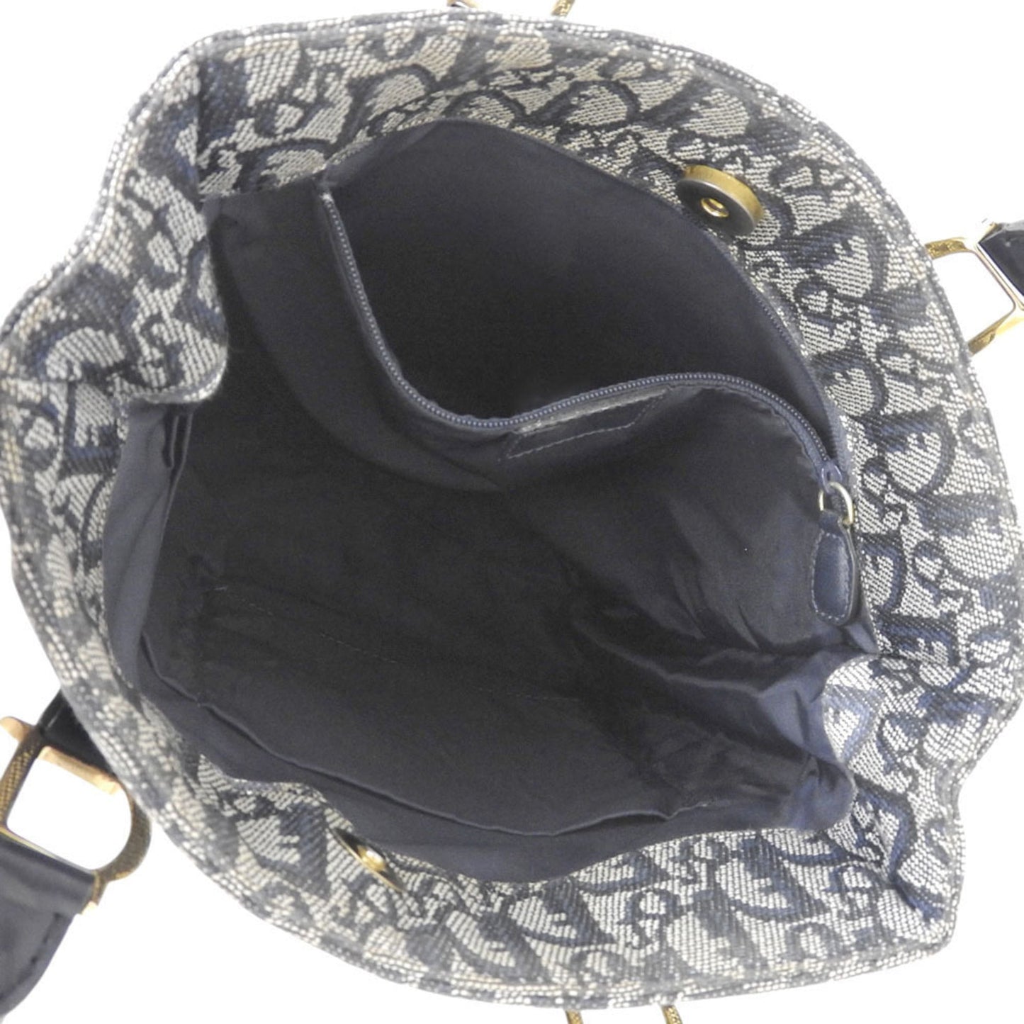 Christian Dior Trotter Navy Trotter Leather Canvas Handbag Tote Bag ()