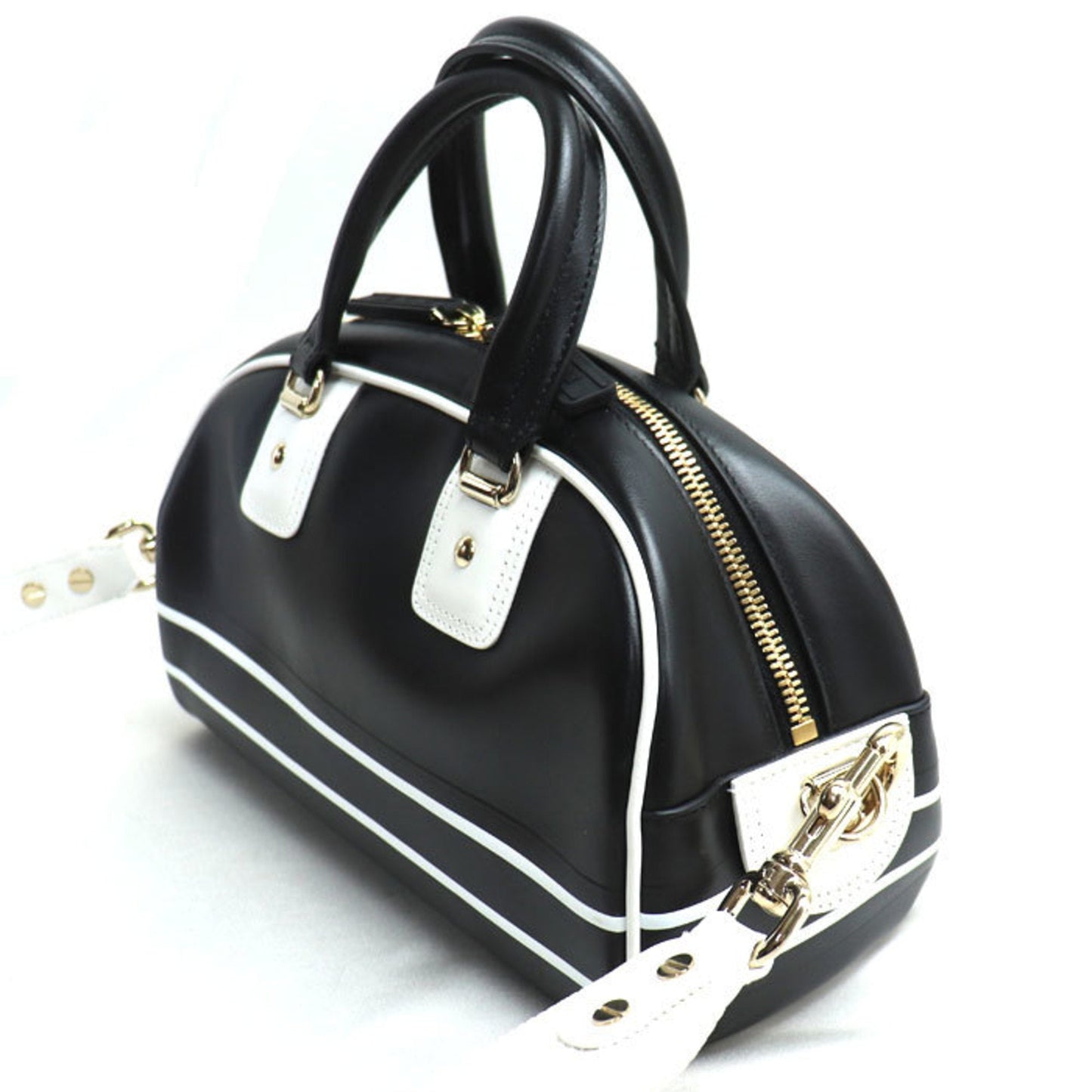 Christian Dior Black White Leather Shoulder Bag ()