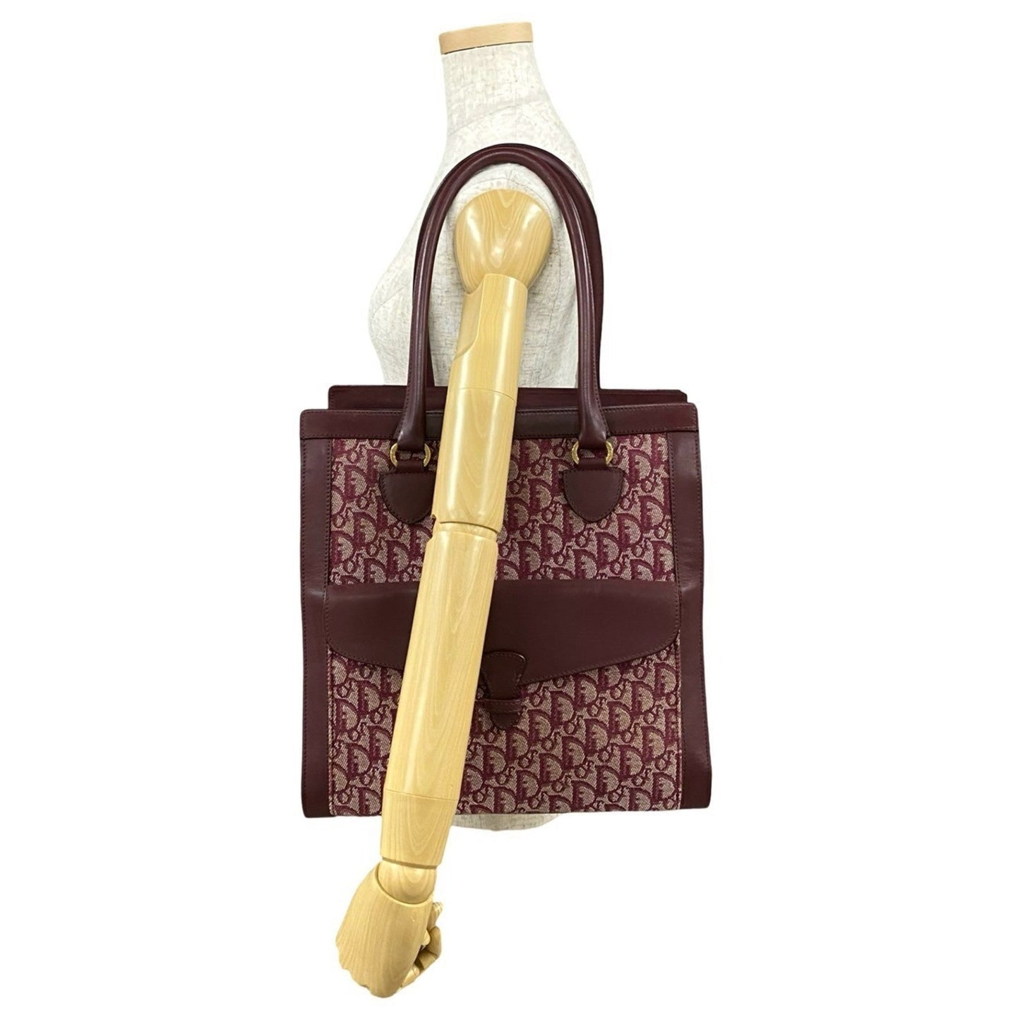 Christian Dior Red Color Canvas Leather Handbag Tote Bag ()