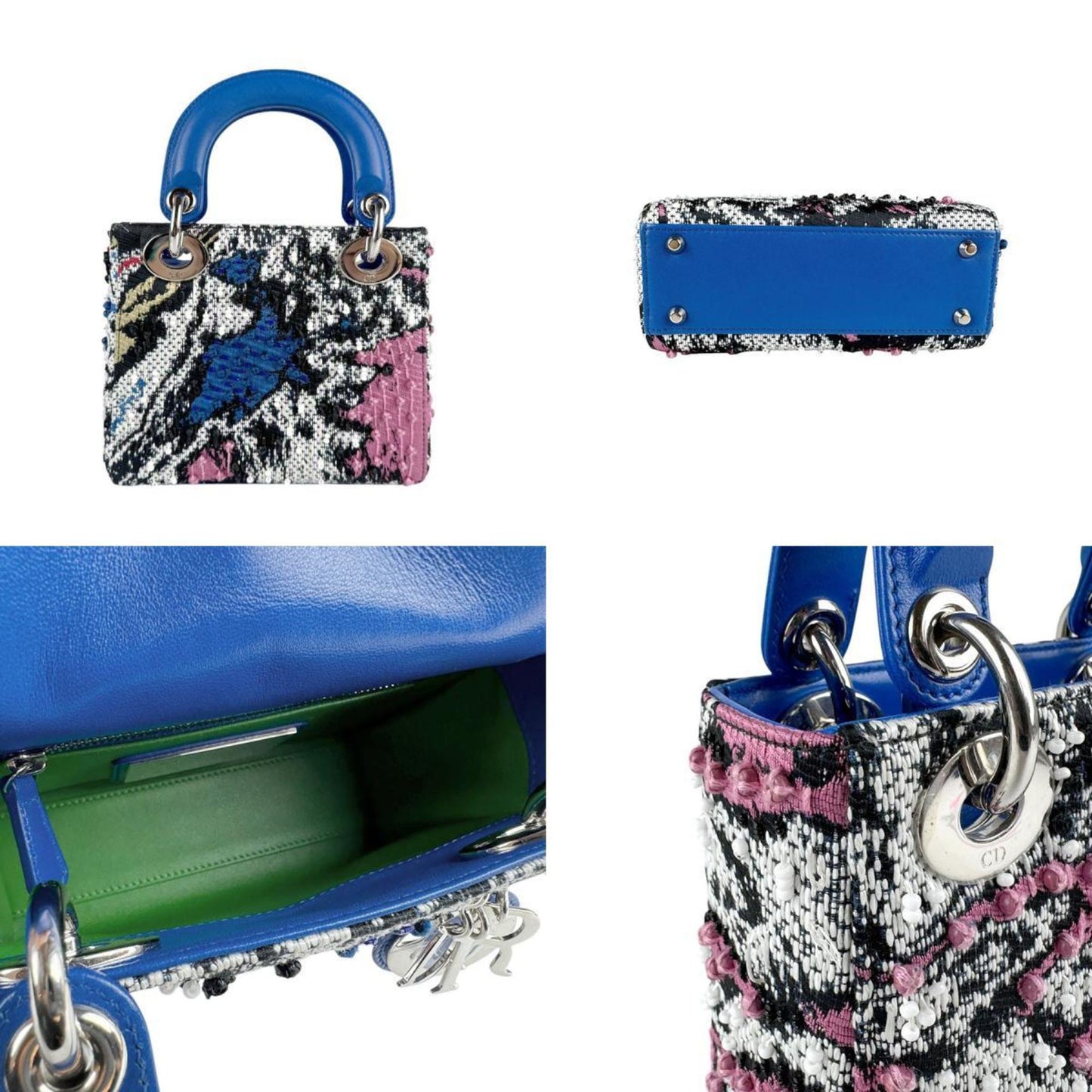 Christian Dior Black Blue Tweed Leather Handbag Shoulder Bag ()
