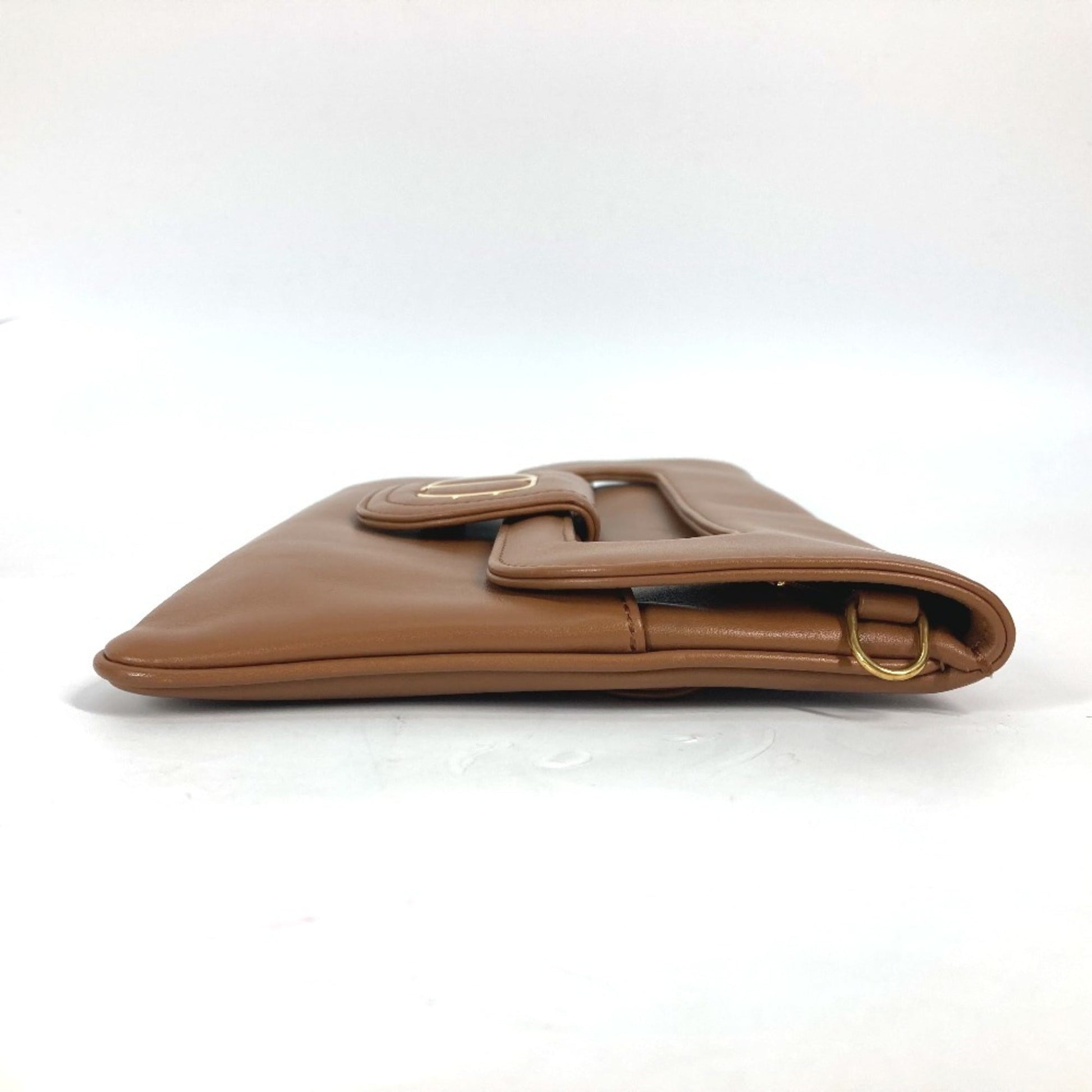 Christian Dior Brown Leather Clutch Bag Handbag Shoulder Bag ()