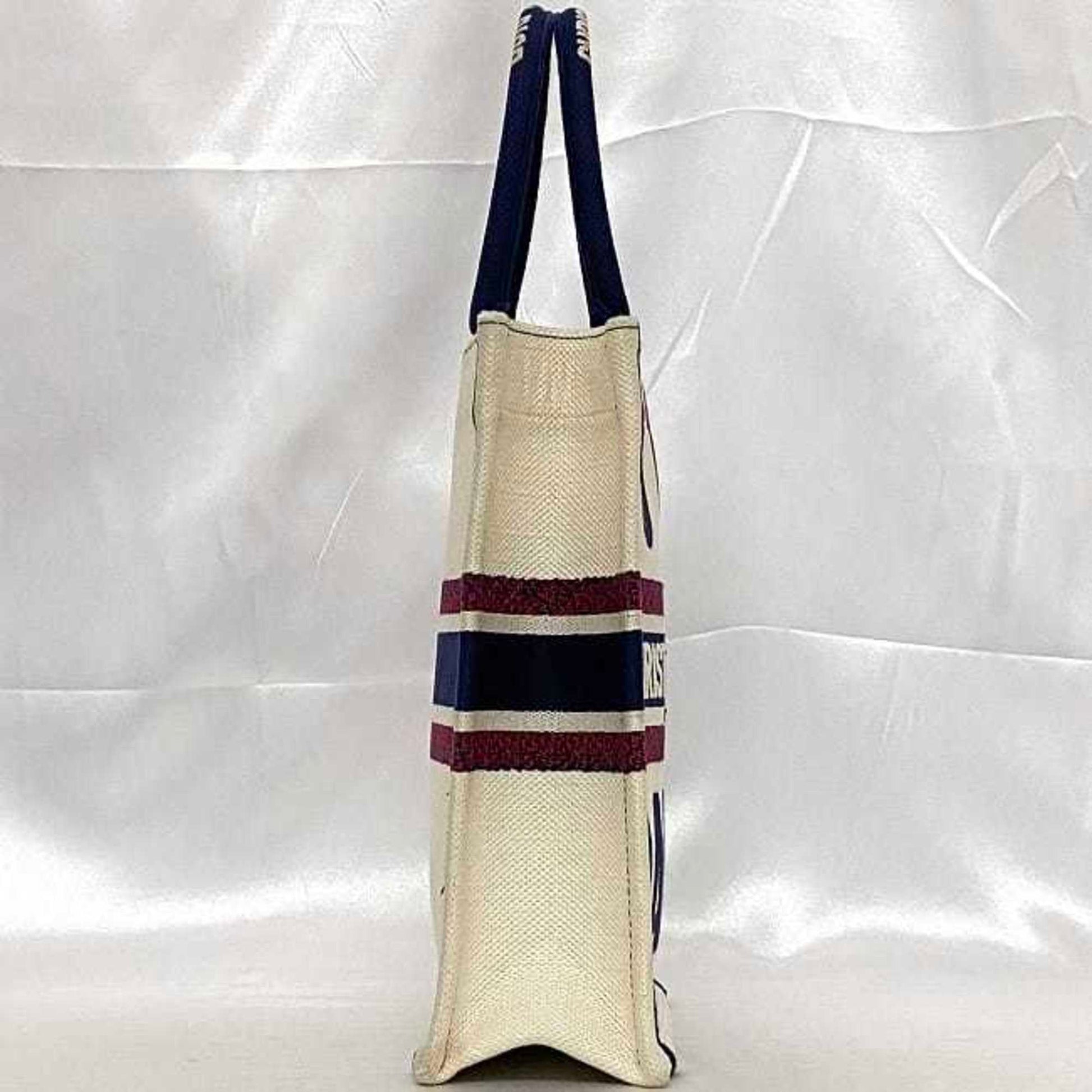 Christian Dior Navy Red Color White Canvas Handbag ()