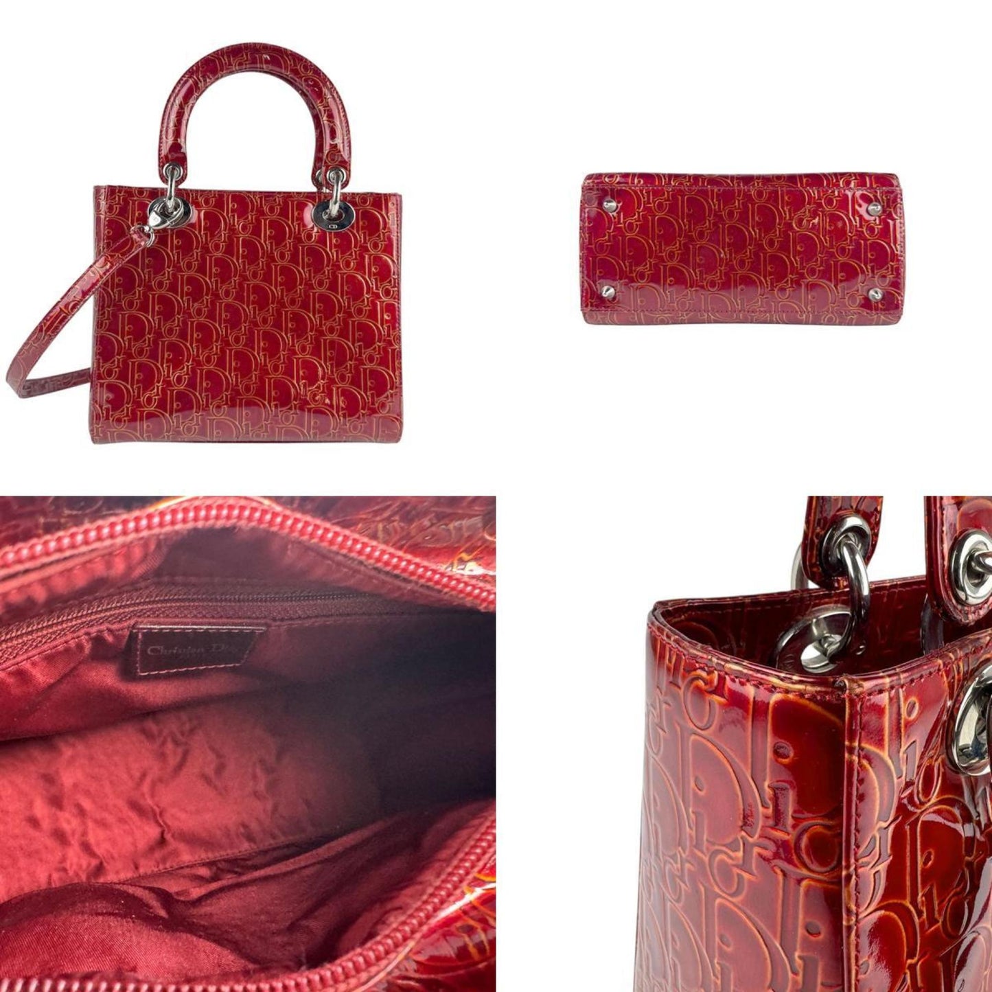 Christian Dior Red Color Patent Leather Handbag Shoulder Bag ()