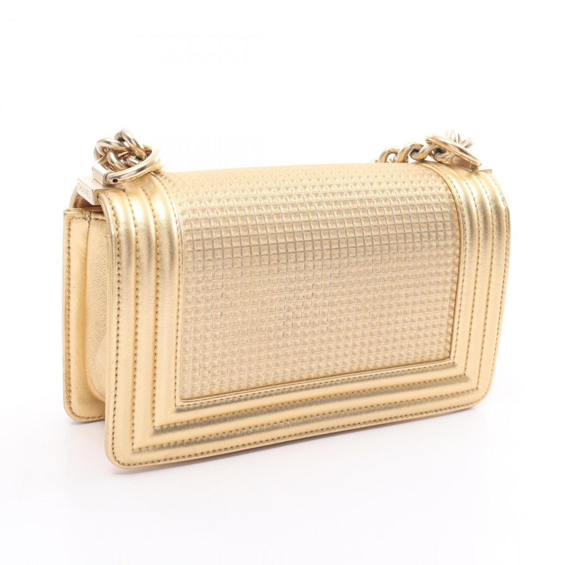 CHANEL Boy Chanel Shoulder Bag Leather Women's Gold Red