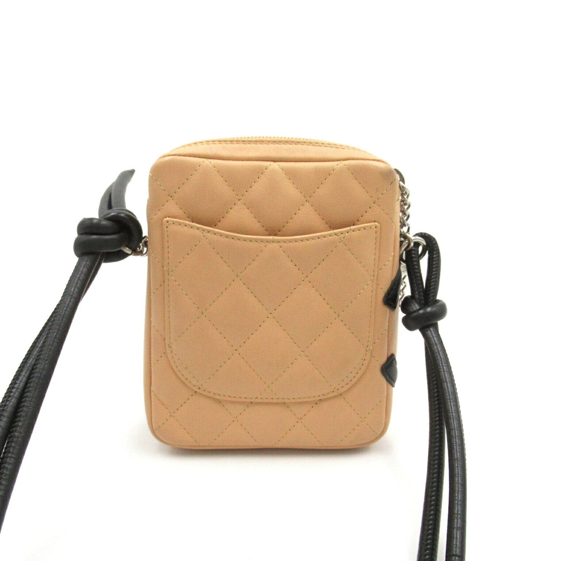 CHANEL Cambon Line Pochette Shoulder Bag Leather Women's Beige Black