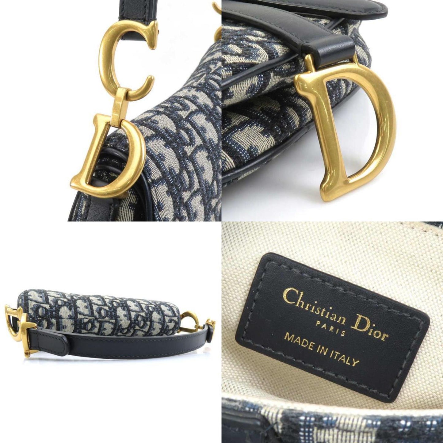 Christian Dior Navy Canvas Handbag Saddle Bag ()