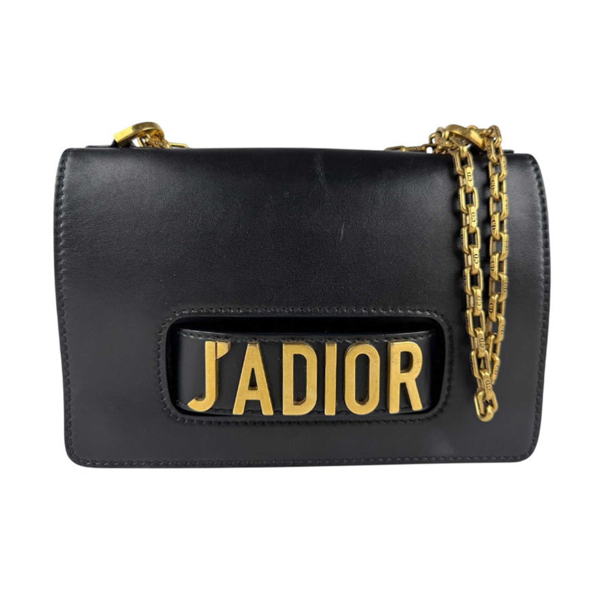 Christian Dior Black Gold Leather Metal Shoulder Bag ()