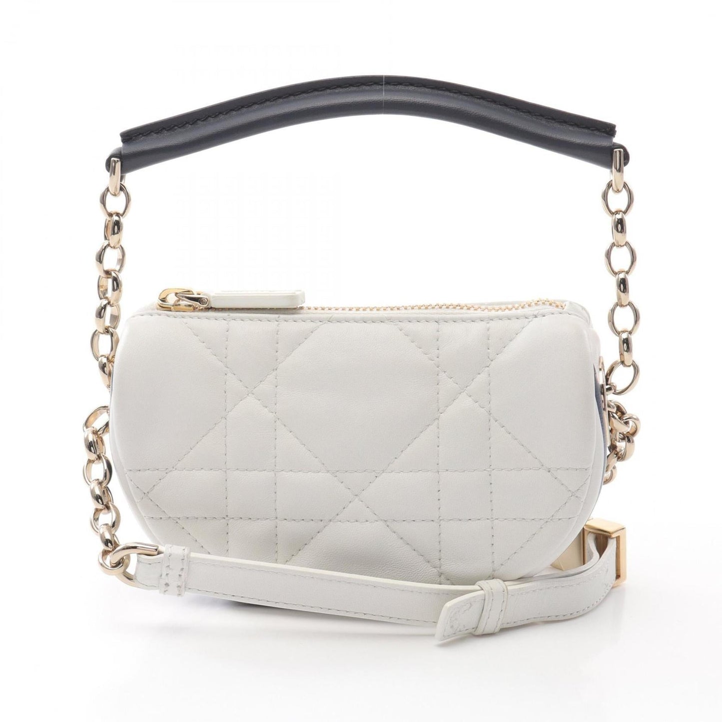 Christian Dior Navy White Leather Shoulder Bag ()