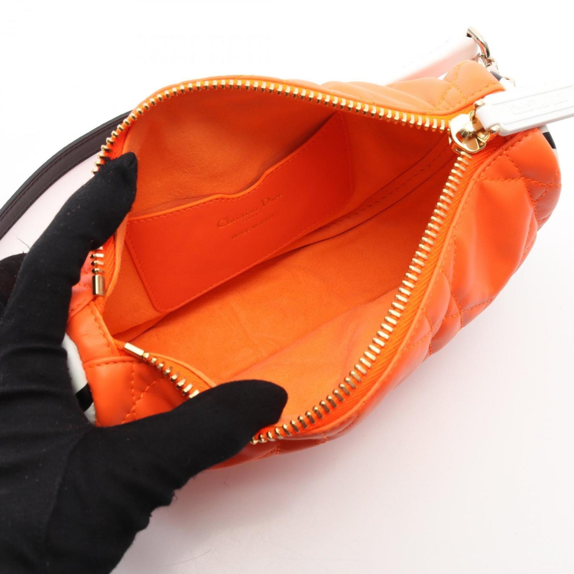Christian Dior Orange White Leather Shoulder Bag ()