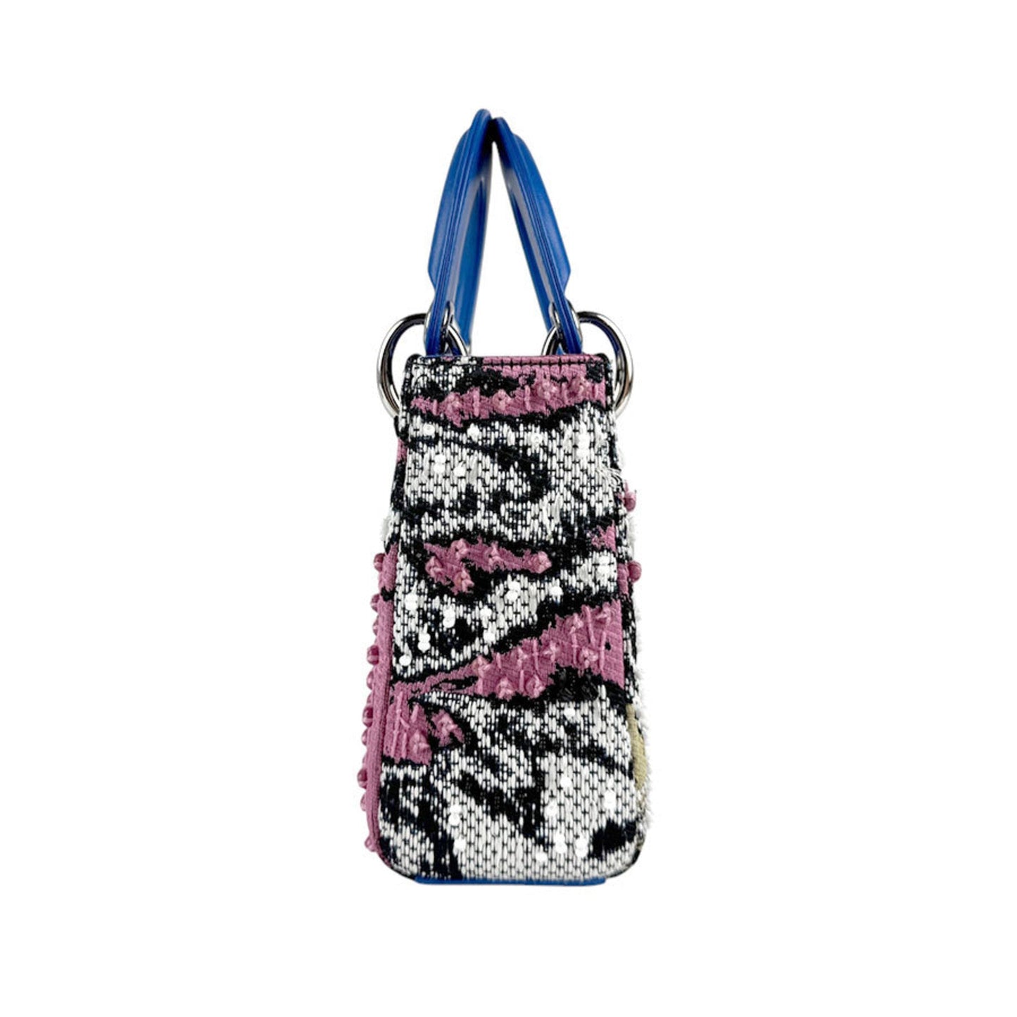 Christian Dior Black Blue Tweed Leather Handbag Shoulder Bag ()