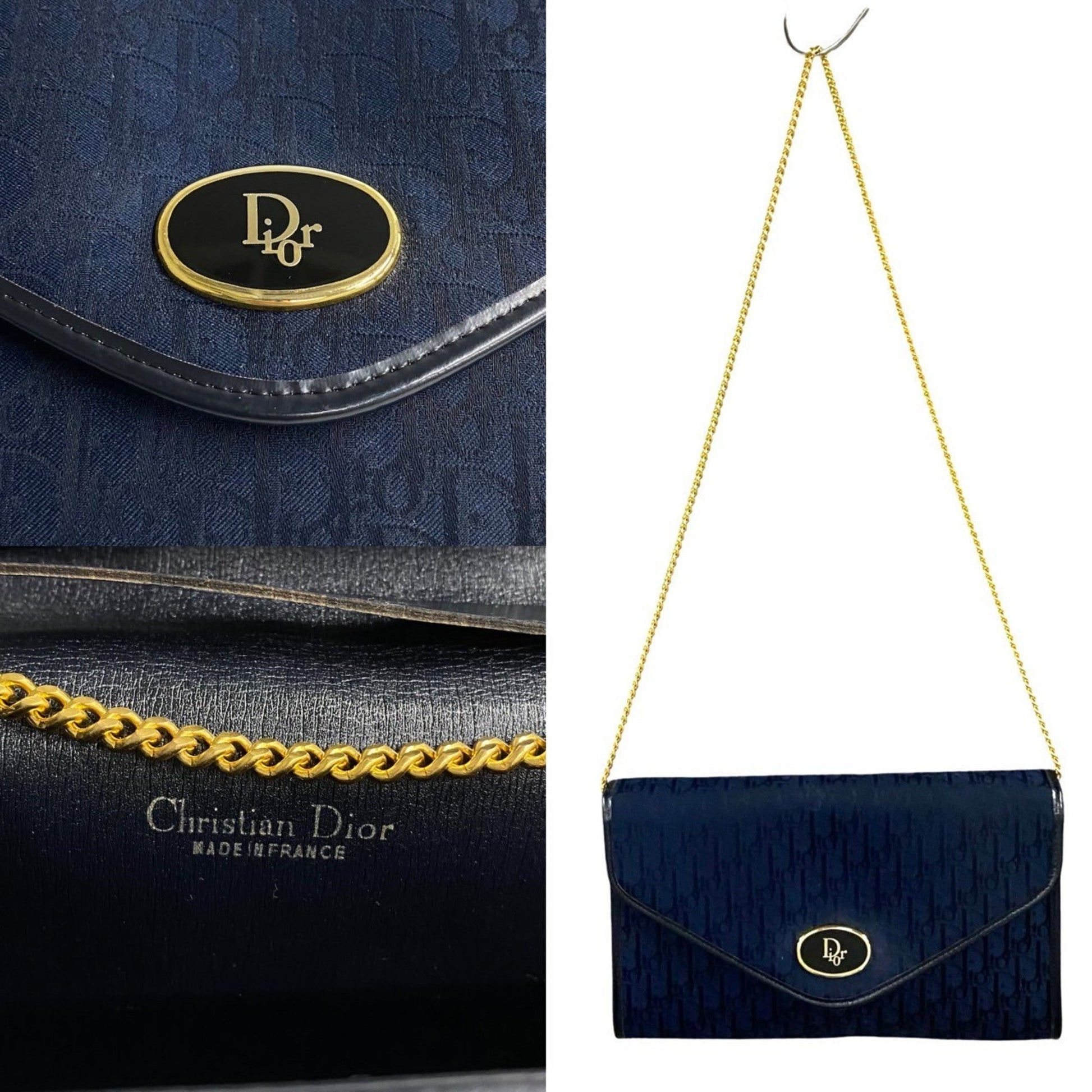Christian Dior Navy Leather Canvas Shoulder Bag ()