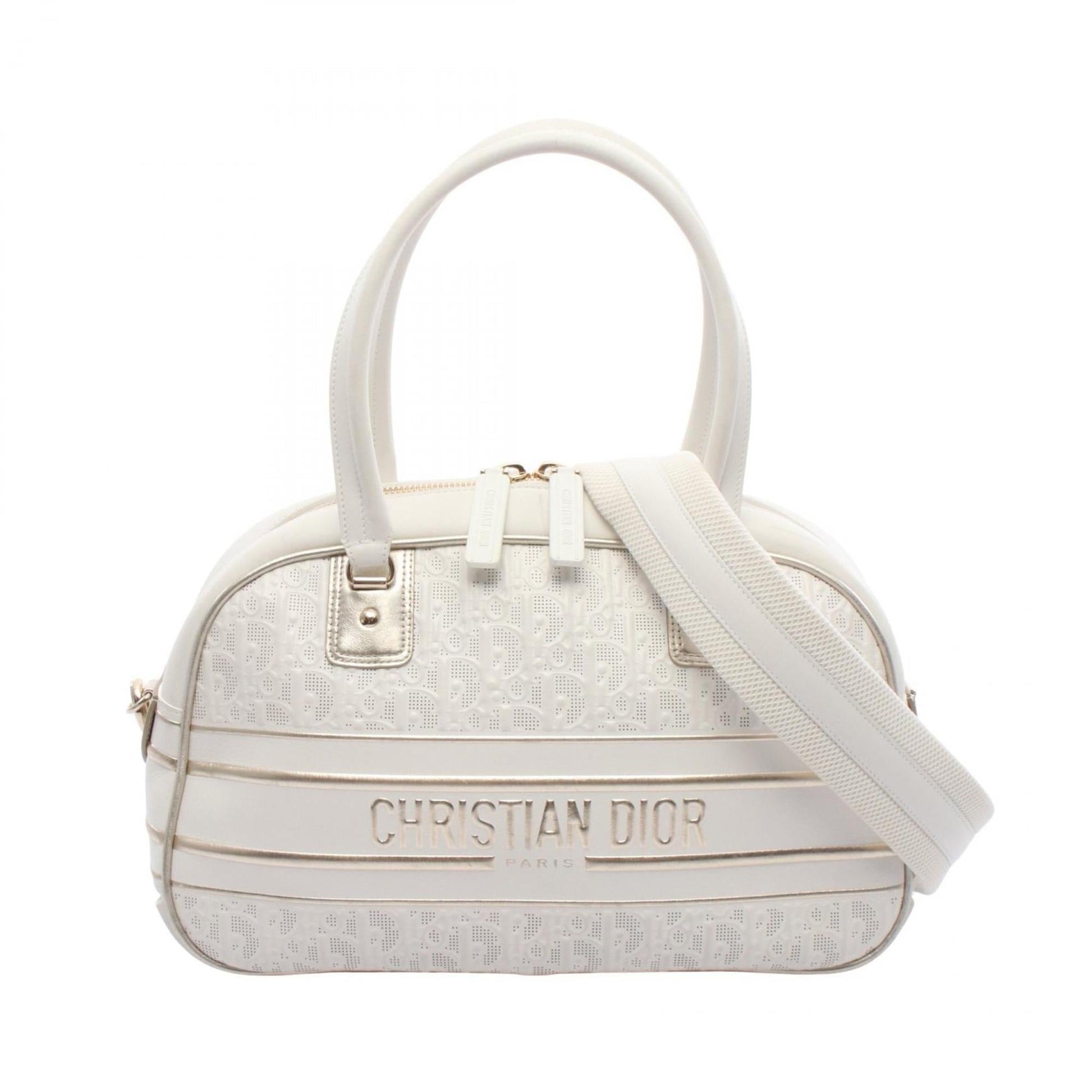 Christian Dior Gold White Leather Handbag ()