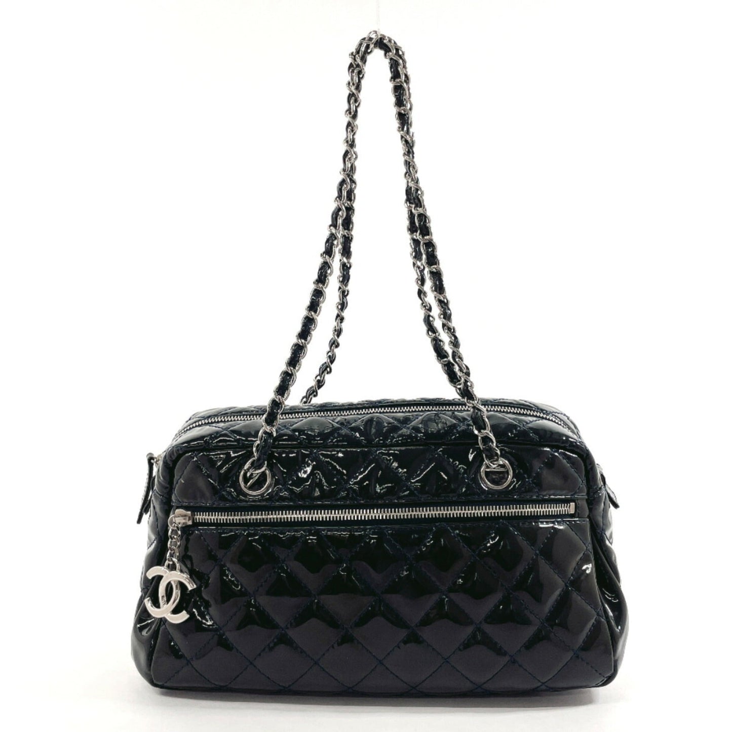 CHANEL Chanel Matelasse Chain Shoulder Handbag Patent Leather Navy Women's