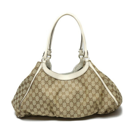 GUCCI Sookie Canvas x Calf GG 189835 Beige White Tote Bag