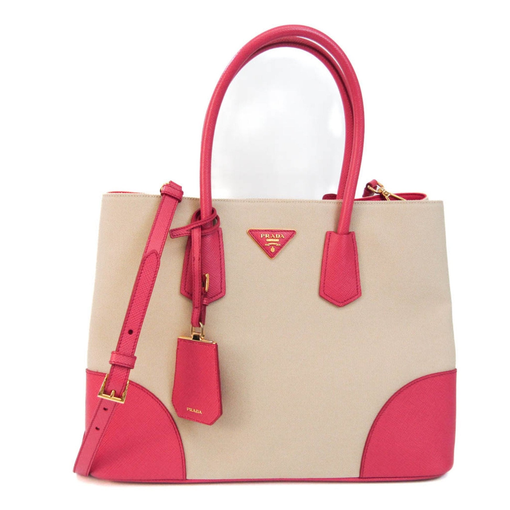 Prada Canapa SAFFIANO Women's Leather,Canvas HandBag,Shoulder Bag Beige,Pink