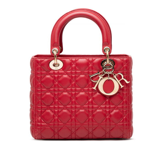 Christian Dior Lady Dior Red Color Leather Handbag ()